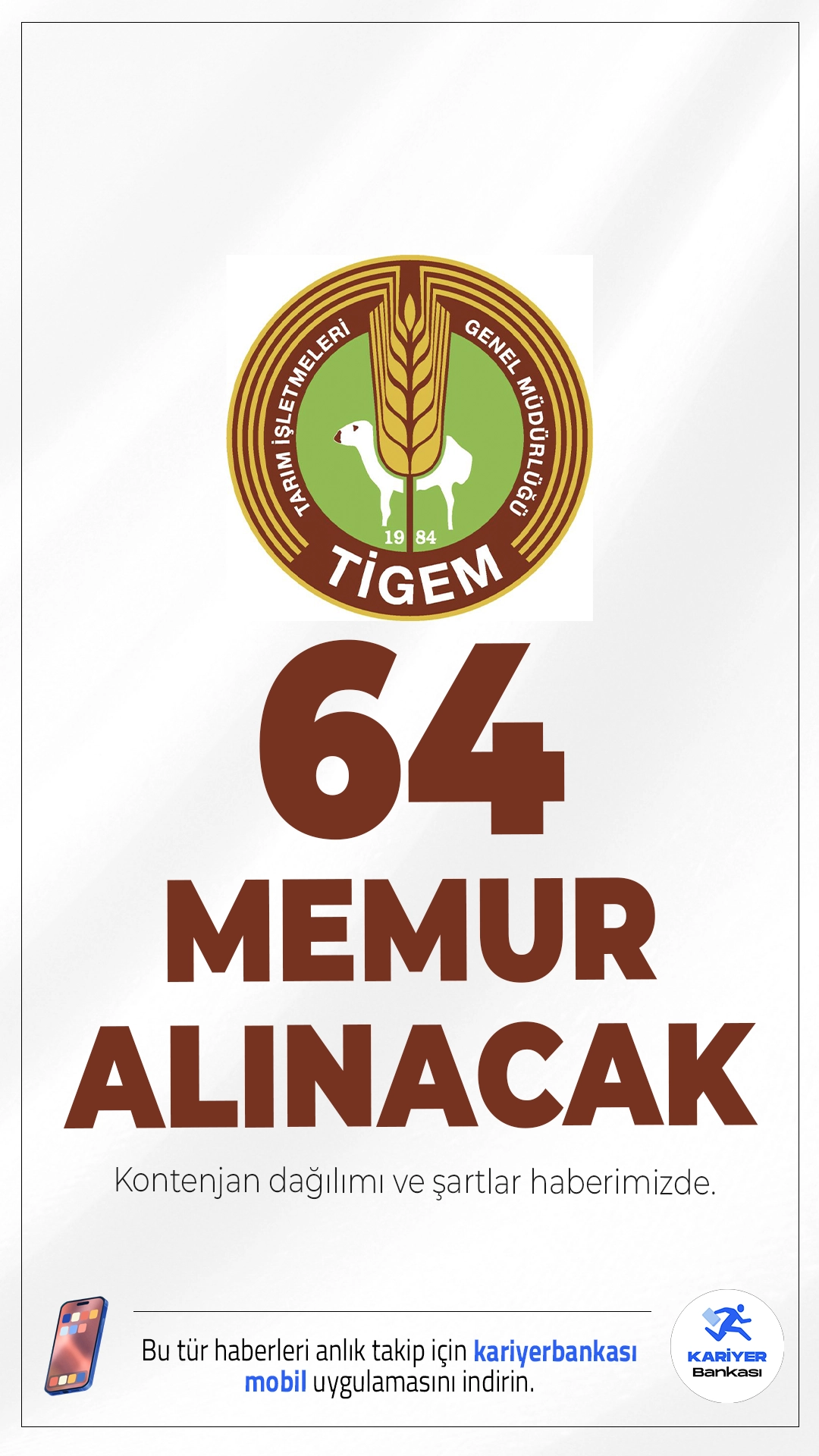 TİGEM 64 Memur Alımı Yapacak.ÖSYM sayfasından yayımlanan KPSS 2025/2 tercih kılavuzu ile Tarım İşletmeleri Genel Müdürlüğüne(TİGEM) ortaöğretim, ön lisans ve lisans mezunu adaylardan merkezi atama yoluyla memur alımı yapılacak. Tercih yapacak adayların belirtilen şartları, nitelik kodları ve özel koşulları taşıması gerekmektedir.