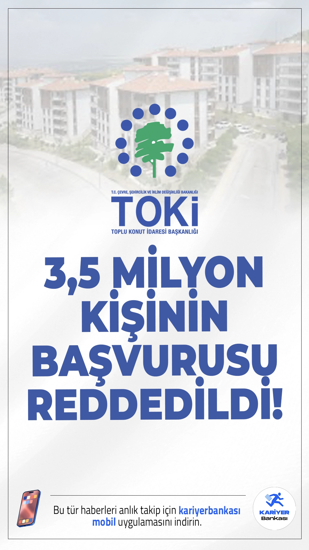 TOKİ 500 Bin Sosyal Konut'ta 3.5 Milyon Başvuru İptal Edildi!TOKİ’nin 500 bin sosyal konut projesine yoğun ilgi oldu. Ancak 3.5 milyon başvuru şartlara uygun olmadığı için iptal edildi.