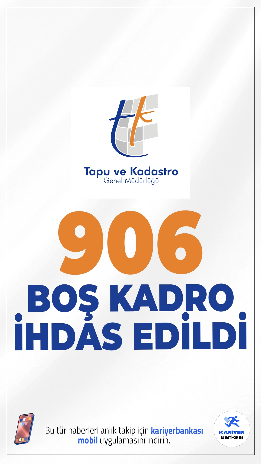 Tapu ve Kadastro'ya 906 Kadro İhdas Edildi.Cumhurbaşkanı Recep Tayyip Erdoğan’ın imzasıyla Tapu ve Kadastro Genel Müdürlüğüne 906 personel alımı kadro ihdası gerçekleştirildi.
