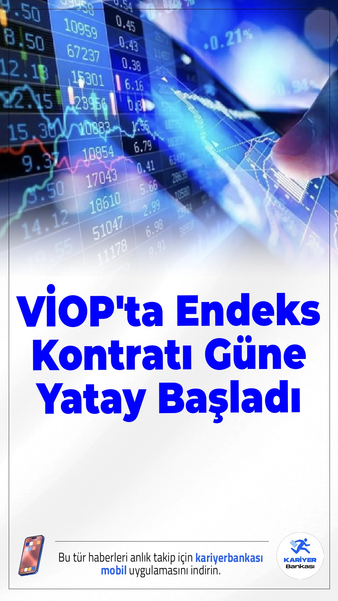 VİOP'ta Endeks Kontratı Güne Yatay Başladı.Borsa İstanbul Vadeli İşlem ve Opsiyon Piyasası’nda (VİOP) aralık vadeli BIST 30 endeks kontratı, güne önceki kapanışın hafif altında, 12.380,00 puandan başladı. Piyasalar, Türkiye Cumhuriyet Merkez Bankası'nın bugün açıklayacağı faiz kararına odaklanmış durumda.
