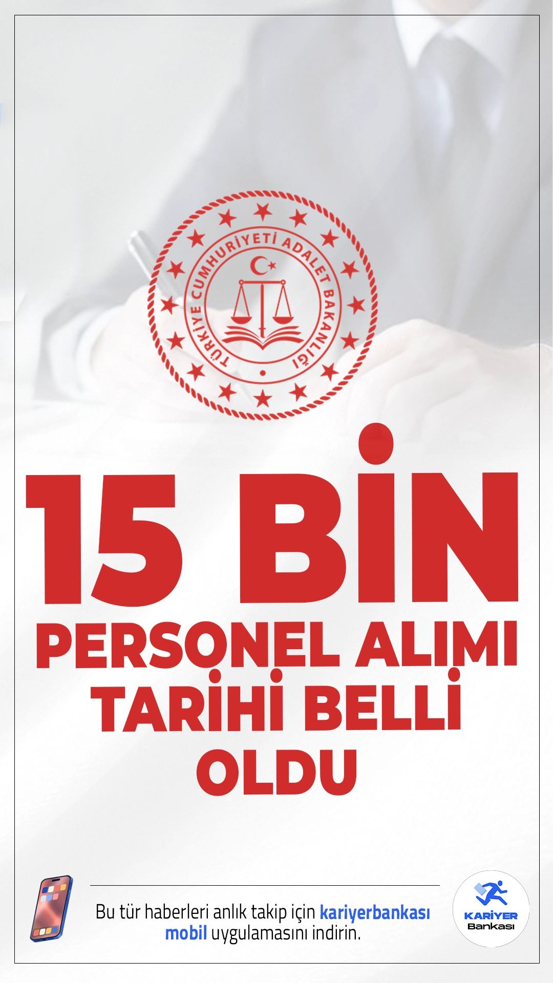 Adalet Bakanlığı 15 Bin Personel Alımı Tarihi Belli Oldu.Adalet Bakanı Yılmaz Tunç, kamuoyunun merakla beklediği personel alımlarıyla ilgili önemli açıklamalarda bulundu. Bakanlık bünyesine alınması planlanan 20 bin personelin ilk 5 bininin göreve başladığını belirten Tunç, geri kalan 15 bin kişilik personel alımının ise 2026 yılı içerisinde peyderpey yapılacağını açıkladı.