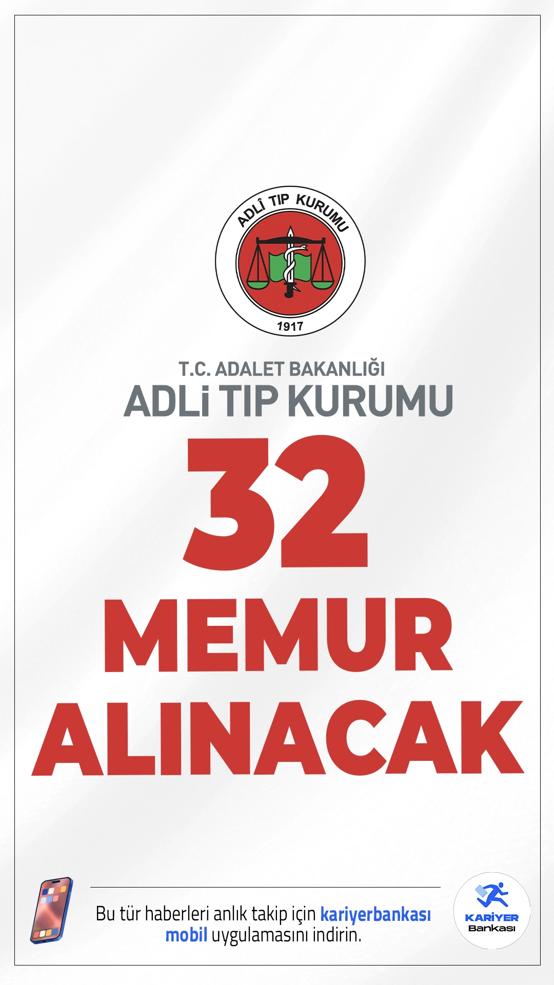 Adli Tıp Kurumu (ATK) 32 Memur Alımı Yapacak.Adalet Bakanlığı Adli Tıp Kurumu, merkez ve taşra teşkilatında görevlendirilmek üzere 32 kadrolu personel alımı yapacak. Başvuru yapacak adayların 2024 KPSS’den ilgili puan türünde en az 70 puan almış olmaları gerekmektedir. Her kadro için en yüksek puana sahip 3 katı aday sözlü sınava çağrılacaktır. Adaylar sadece bir kadro için başvuruda bulunabileceklerdir. Alım yapılacak pozisyonlar ve şartlar bu haberimizde.