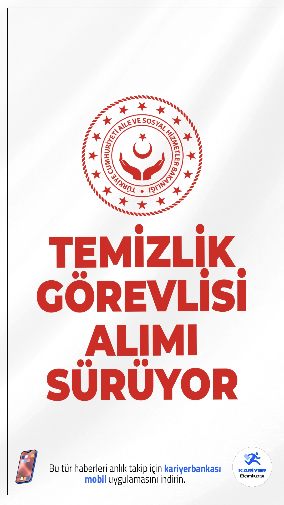 Aile Bakanlığı 98 Temizlik Görevlisi Alımı Sürüyor.Aile ve Sosyal Hizmetler Bakanlığı 3 bin personel alımı kapsamında kadın-erkek adaylardan olmak üzere temizlik görevlisi alımı başvuruları sürüyor.Başvuru işlemleri 26 Aralık 2025 tarihinede sona erecek.Başvuru yapacak adayların genel ve özel şartları sağlaması gerekmektedir.Başvuru sayfası, kontenjanlar ve şartlar haberimizde.