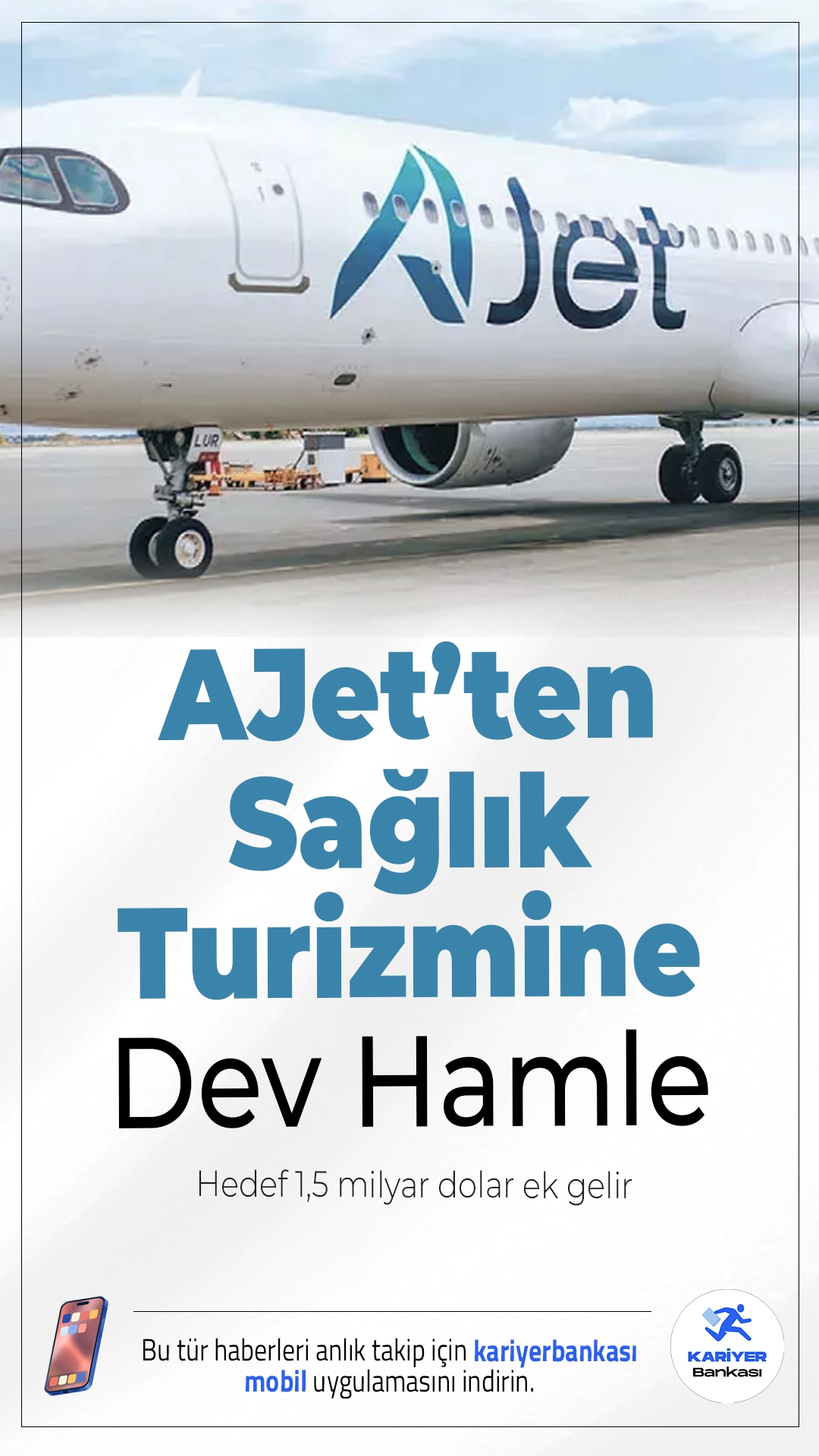 AJet’ten Sağlık Turizmine Dev Hamle: Hedef 1,5 Milyar Dolar Ek Gelir.AJet, sağlık turizmine yönelik diş ve göz tedavisi odaklı projeleriyle Türkiye'nin gelirine 1,5 milyar dolarlık katkı sunmayı hedefliyor.