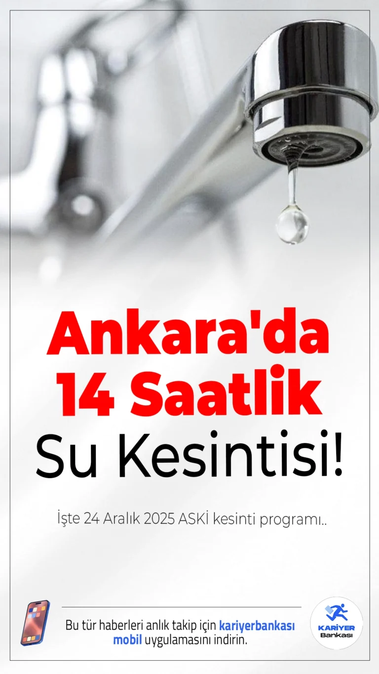 Ankara'da 14 Saatlik Su Kesintisi.Ankara'nın Kazan ilçesine bağlı Saray Mahallesi’nde bugün sabah başlayan su kesintisi akşam saatlerine kadar sürecek. ASKİ'nin yaptığı açıklamaya göre, kesinti 14 saat boyunca devam edecek.