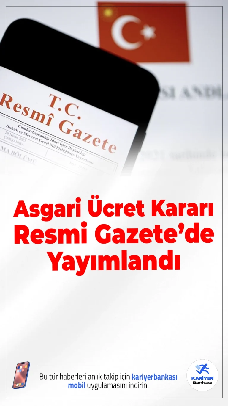 2026 Asgari Ücret Kararı Resmi Gazete’de Yayımlandı.2026 yılında uygulanacak asgari ücret kararı Resmi Gazete’de yerini aldı. Günlük asgari ücret 1101 TL oldu, asgari ücret desteği ise 1270 TL olarak açıklandı.