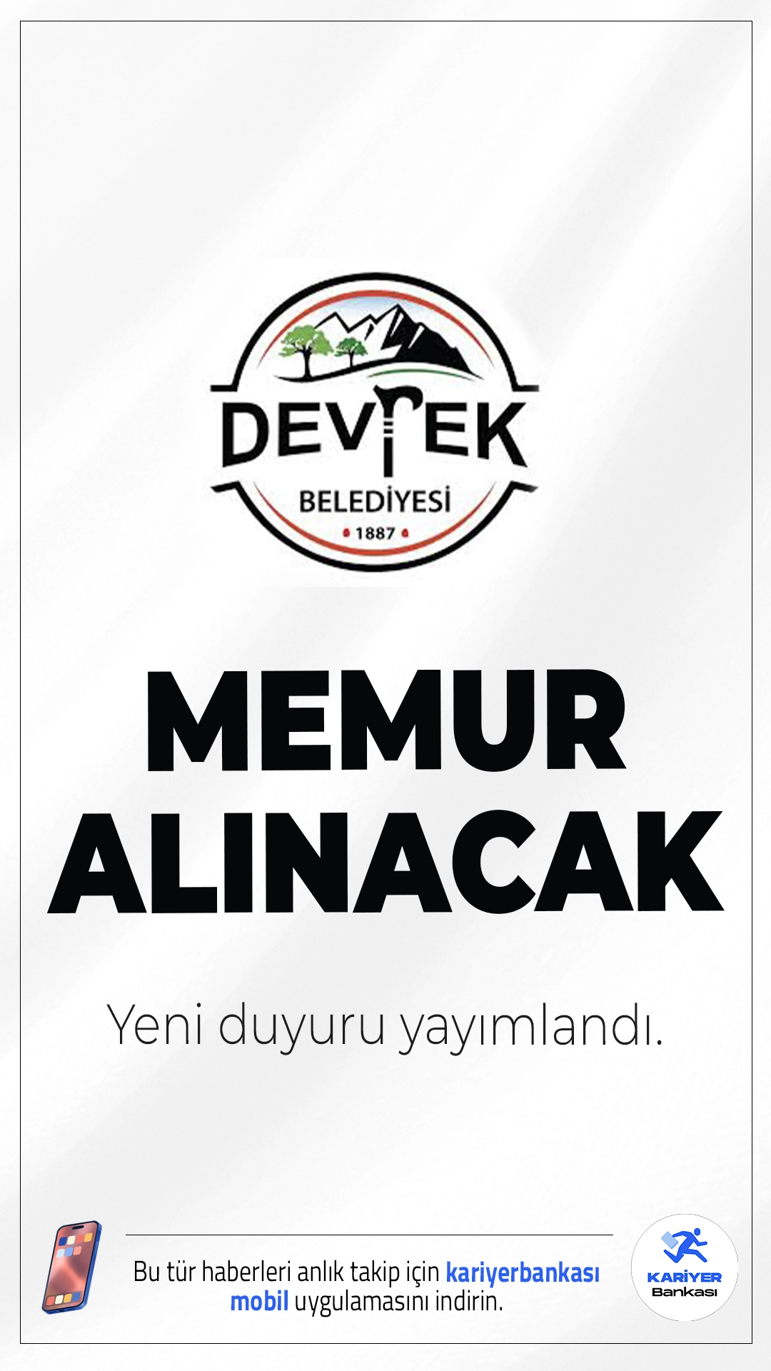 Devrek Belediyesi 7 Memur Alımı Yapacak.Zonguldak ili Devrek Belediyesi,  ilk defa atanmak üzere memur alımı yapacağını duyurdu. 2024 KPSS (B) grubu puan türüne göre yapılacak alımda en az 55 puan şartı aranıyor. Başvuru yapacak adayların genel ve özel şartları sağlaması gerekmektedir. İşte şartlar ve başvuru bilgileri.