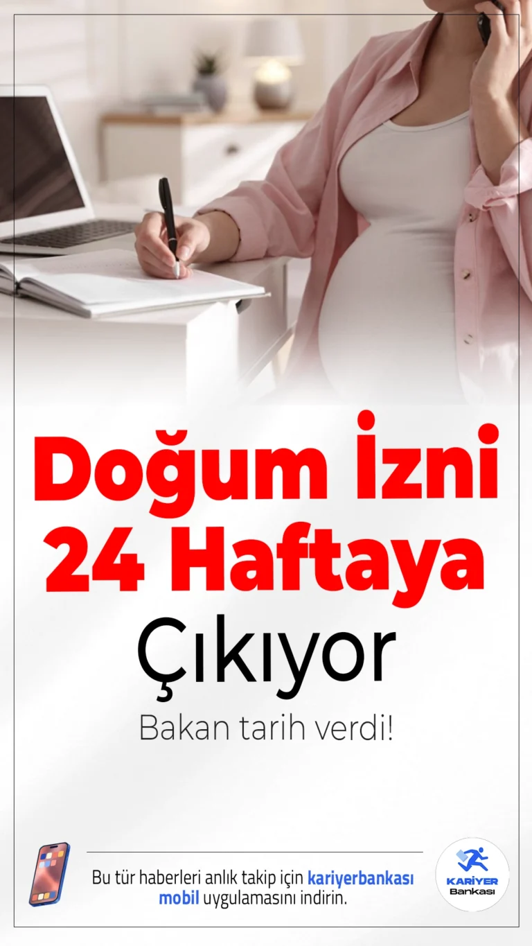Doğum İzni 24 Haftaya Çıkıyor.Aile ve Sosyal Hizmetler Bakanı Mahinur Özdemir Göktaş, çalışan anneleri yakından ilgilendiren doğum izni düzenlemesinin tamamlandığını ve 2026 yılı başında Meclis’e sunulacağını açıkladı. Yeni düzenlemeyle doğum izni süresi 16 haftadan 24 haftaya çıkarılıyor.