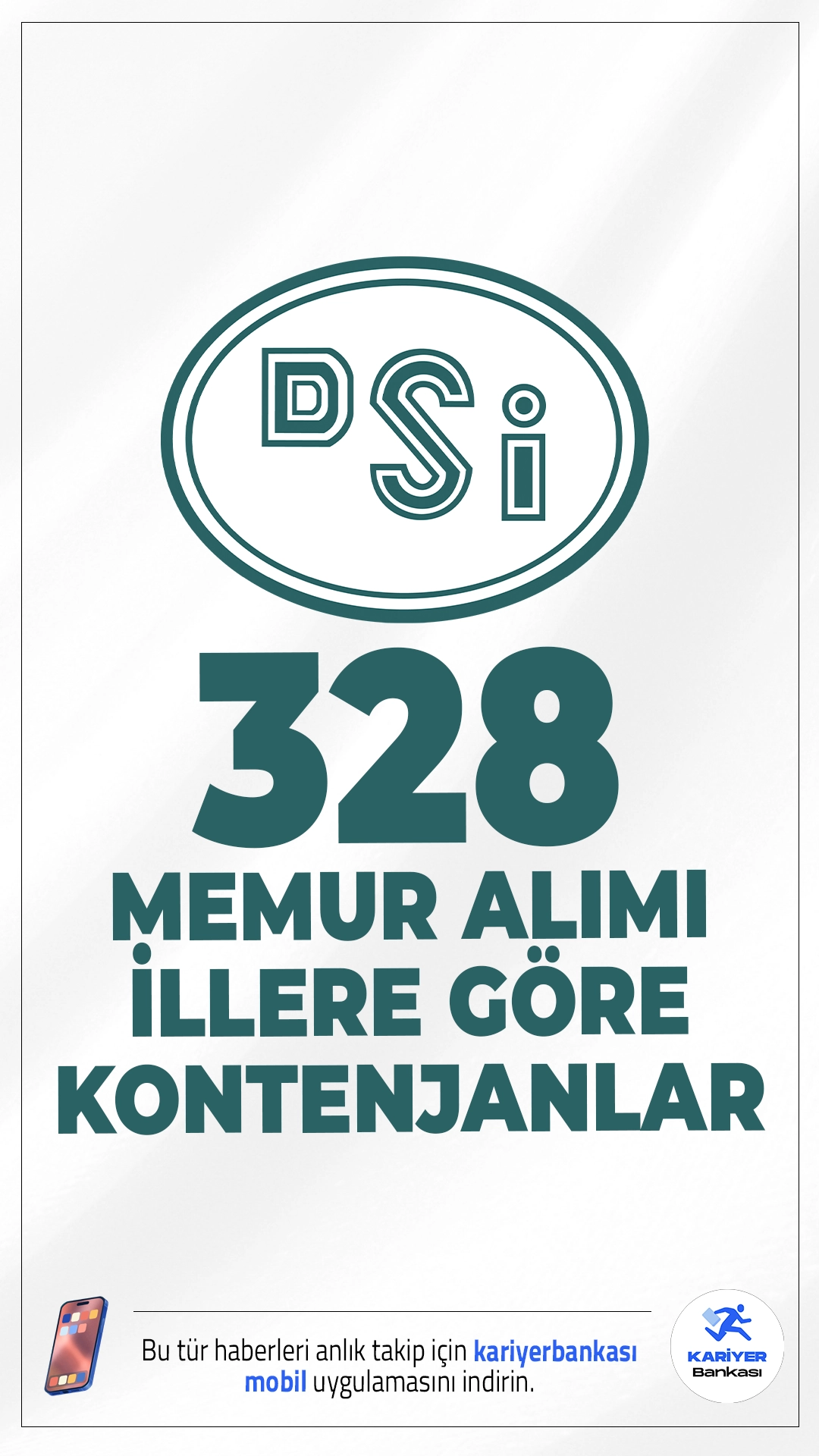 DSİ 328 Memur Alımı İllere Göre Kontenjanlar.Devlet Su İşleri Genel Müdürlüğü (DSİ), ÖSYM tarafından yayımlanan KPSS 2025/2 tercih kılavuzu ile lise, ön lisans ve lisans mezunlarından olmak üzere toplam 328 memur alımı yapacak. Başvurular 18 Aralık 2025 itibarıyla başladı ve 25 Aralık 2025 tarihine kadar sürecek. Başvuru yapacak adayların genel ve özel şartların yanı sıra, nitelik kodlarını da dikkatle incelemesi gerekmektedir.