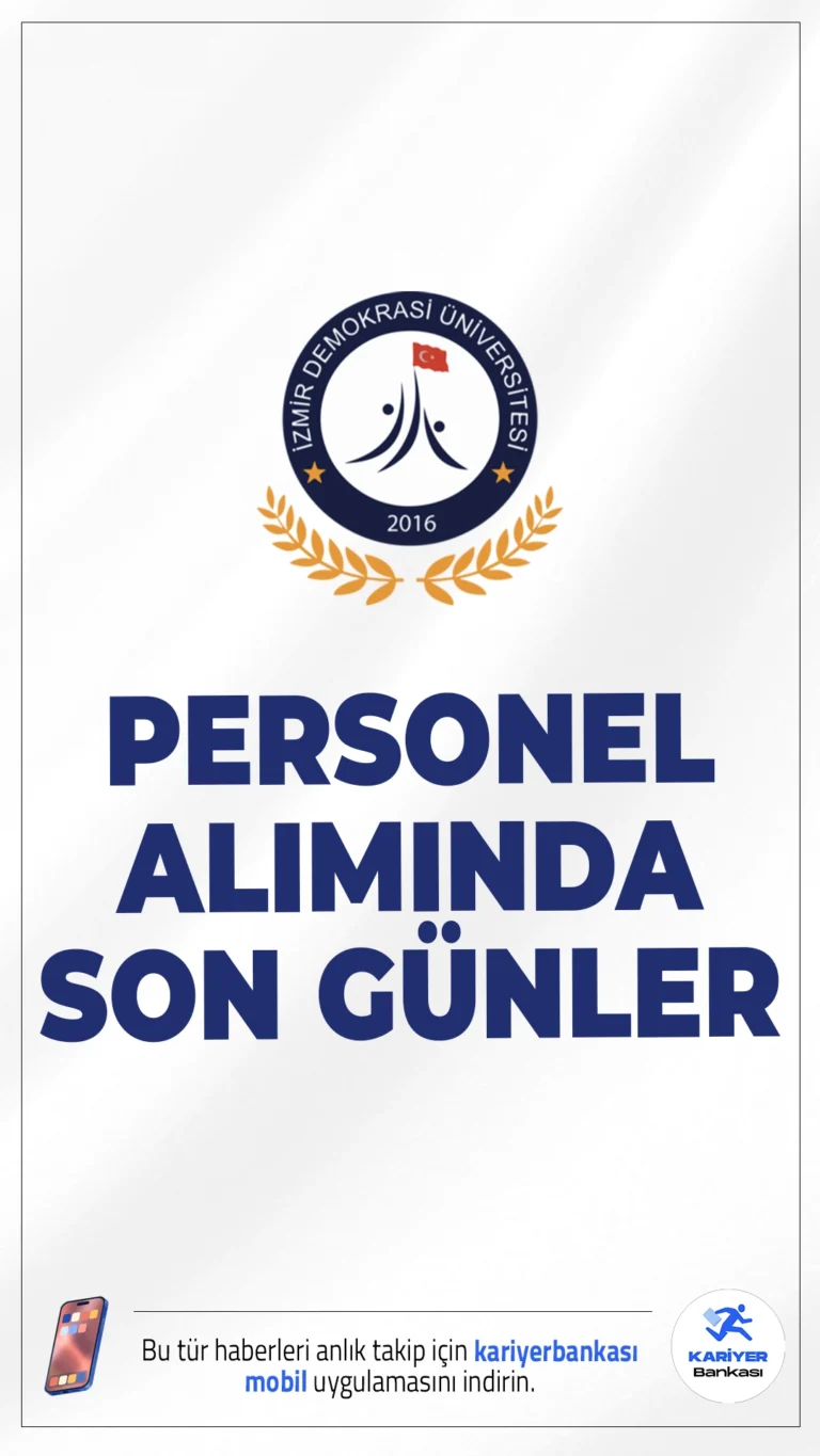 İDÜ 60 Personel Alımı Başvurusunda Son Günler.İzmir Demokrasi Üniversitesi personel alımı başvurularında son günlere girildi. Resmi Gazete'de yayımlanan duyuruya göre, alımların KPSS (B) grubu 2024 yılı puan sıralaması esas alınarak gerçekleştirilecek. Adaylara sözlü veya yazılı sınav yapılmayacak.İşte şartlar ve kontenjanlar..