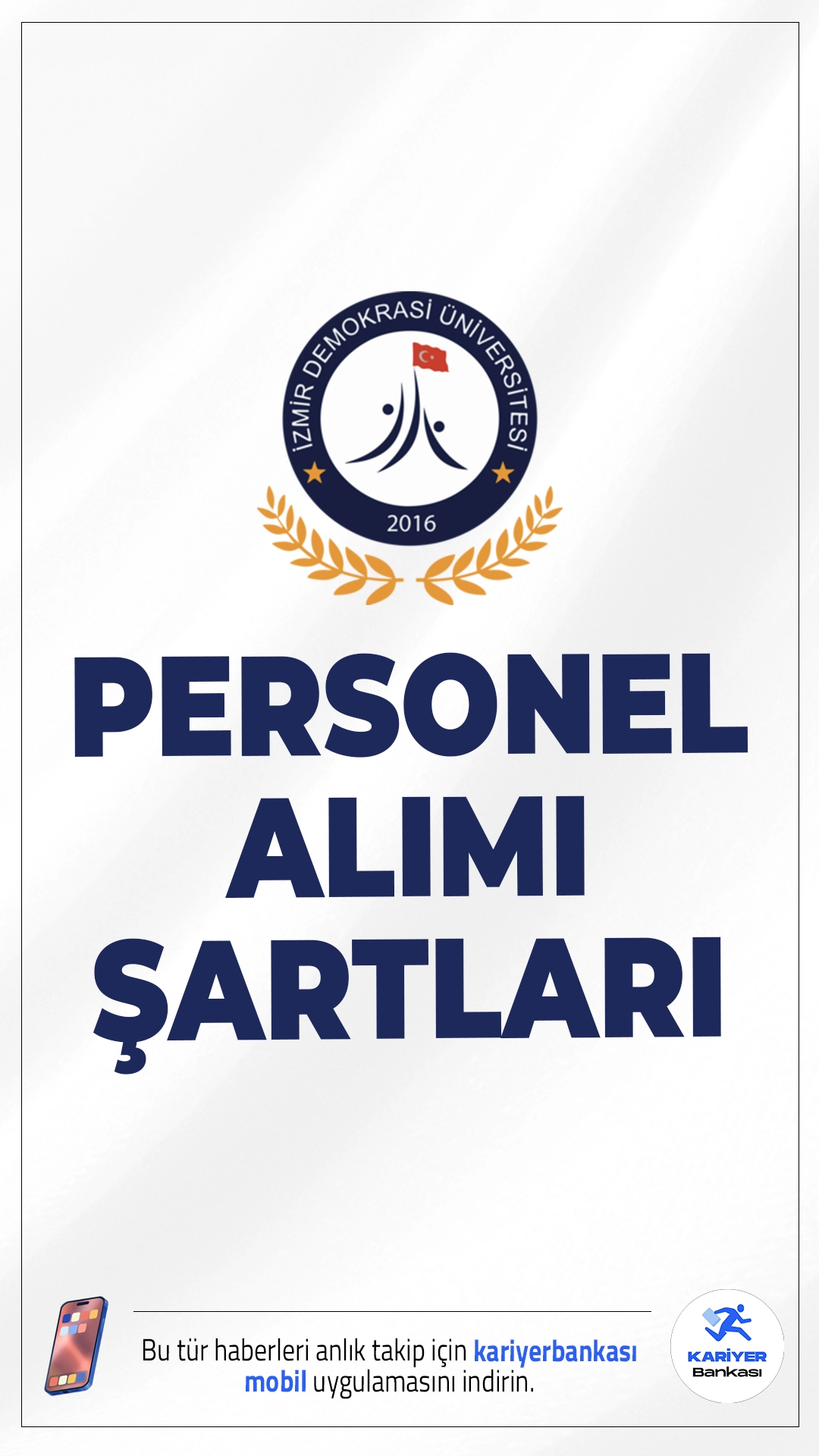 İzmir Demokrasi Üniversitesi (İDÜ) 60 Personel Alımı Şartları.İzmir Demokrasi Üniversitesi sözleşmeli personel alımı başvuruları sürüyor. Resmi Gazete'de yayımlanan duyuruya göre alımlar, KPSS (B) grubu 2024 yılı puan sıralaması esas alınarak gerçekleştirilecek ve adaylara sözlü veya yazılı sınav yapılmayacak. İşte şartlar ve kontenjanlar..