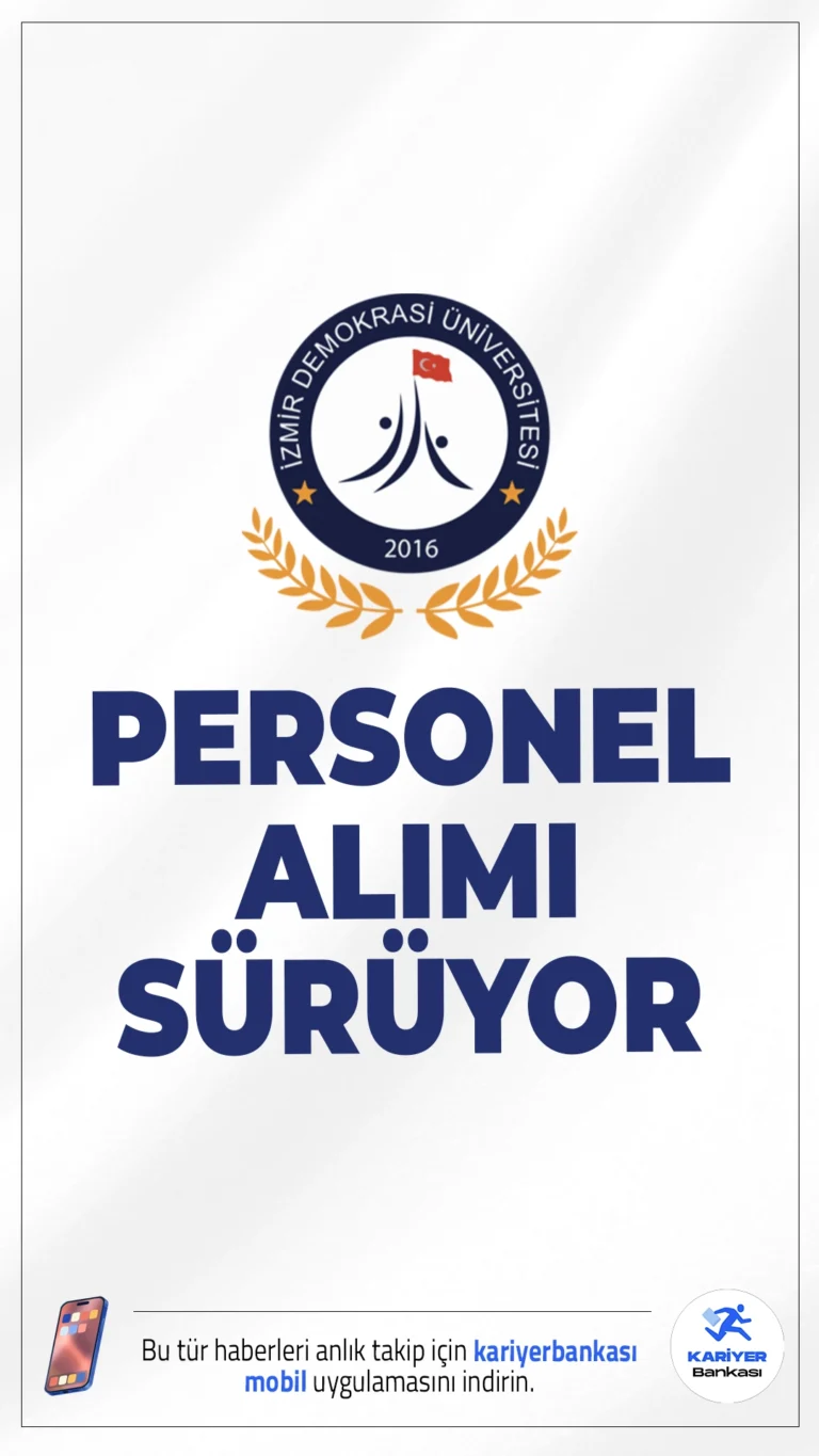 İzmir Demokrasi Üniversitesi (İDÜ) 60 Personel Alımı Başvurusu Sürüyor.İzmir Demokrasi Üniversitesi personel alımı için başvuru işlemleri devam ediyor. Resmi Gazete'de yayımlanan duyuruda, alımların KPSS (B) grubu 2024 yılı puan sıralaması esas alınarak gerçekleştirileceği ve adaylara sözlü veya yazılı sınav yapılmayacağı aktarıldı. İşte şartlar ve kontenjanlar..
