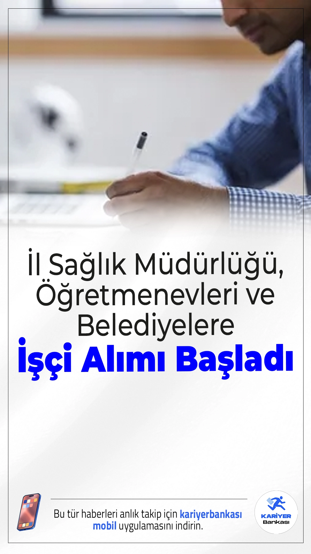 İl Sağlık Müdürlüğü, Öğretmenevleri ve Belediyelere İşçi Alımı Başladı.Kamu kurumlarına KPSS şartsız işçi alımı duyuruldu. Türkiye İş Kurumu (İŞKUR) üzerinden yapılan ilanlara göre; İl Sağlık Müdürlükleri, Öğretmenevleri ve birçok belediye bünyesine kadrolu ve geçici statüde personel alınacak. Başvurular, internet üzerinden yapılmaya başlandı.