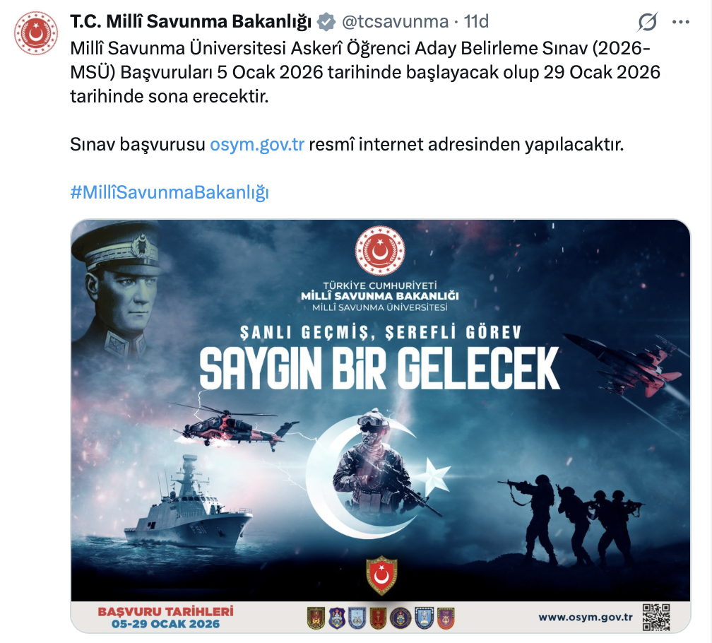 2026 MSÜ Askeri Öğrenci Alımı 