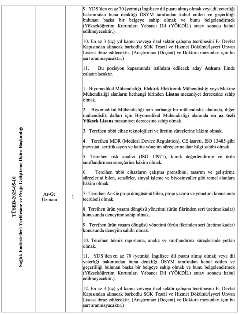 TÜSEB 19 personel alımı