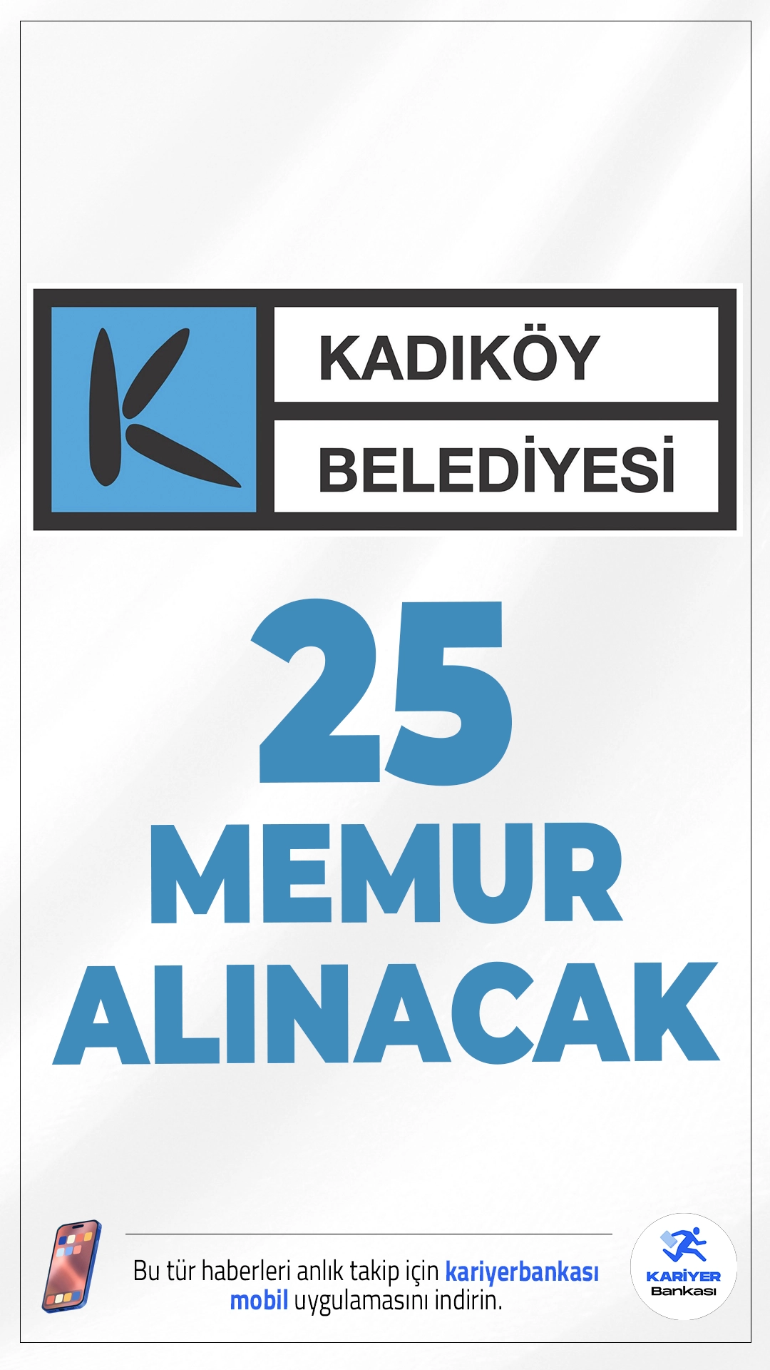 Kadıköy Belediyesi 25 Memur Alımı Yapacak.Kadıköy Belediyesi, ilk defa atanmak üzere 25 zabıta memuru alımı yapacağını duyurdu. Alım ilanı kapsamında farklı eğitim düzeylerinden mezun olan adaylar başvuru yapabilecek. Adaylarda hem genel hem de özel şartlar aranacak olup, KPSS puanına göre sıralama yapılacak.Başvuru şartları ve diğer detaylar bu haberimizde.