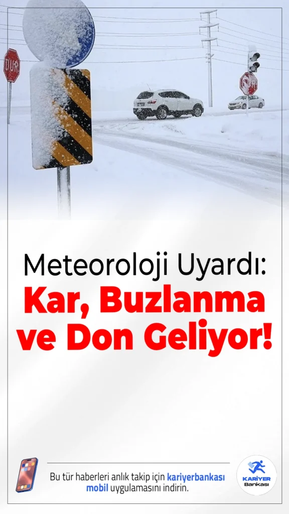 Meteoroloji'den Uyarı: Kar, Buzlanma ve Don Geliyor!Meteoroloji Genel Müdürlüğü'nden yapılan son tahminlere göre Türkiye genelinde çok bulutlu bir hava hakim olacak. Marmara'nın doğusu, Kuzey Ege, İç Anadolu, Karadeniz ve Doğu Anadolu ile bazı güney illerinde yağış bekleniyor. Yağışlar kıyı kesimlerde yağmur, iç ve yüksek kesimlerde ise karla karışık yağmur ve kar şeklinde olacak.