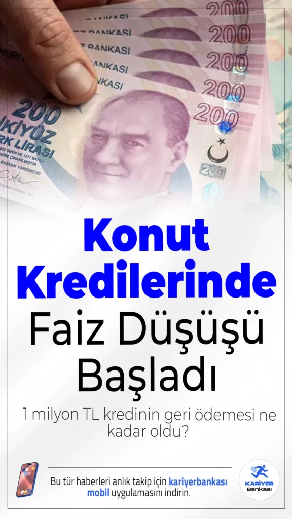 Konut Kredilerinde Faiz Düşüşü Başladı: 1 Milyon TL Kredinin Geri Ödemesi Ne Kadar Oldu?Merkez Bankası'nın faiz indirimi sonrası bankalar da konut kredisi faiz oranlarında indirime gitmeye başladı. 16 Aralık 2025 itibarıyla Ziraat Bankası, konut kredisinde %2,49 ile en düşük faiz oranını sunan banka oldu.