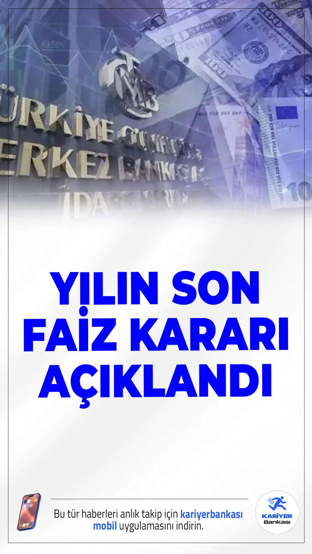 Merkez Bankası Yılın Son Faiz Kararını Açıkladı.Merkez Bankası aralık ayı toplantısında beklentilere paralel olarak 150 baz puan faiz indirimi yaptı. Yeni faiz oranı yüzde 38 oldu.