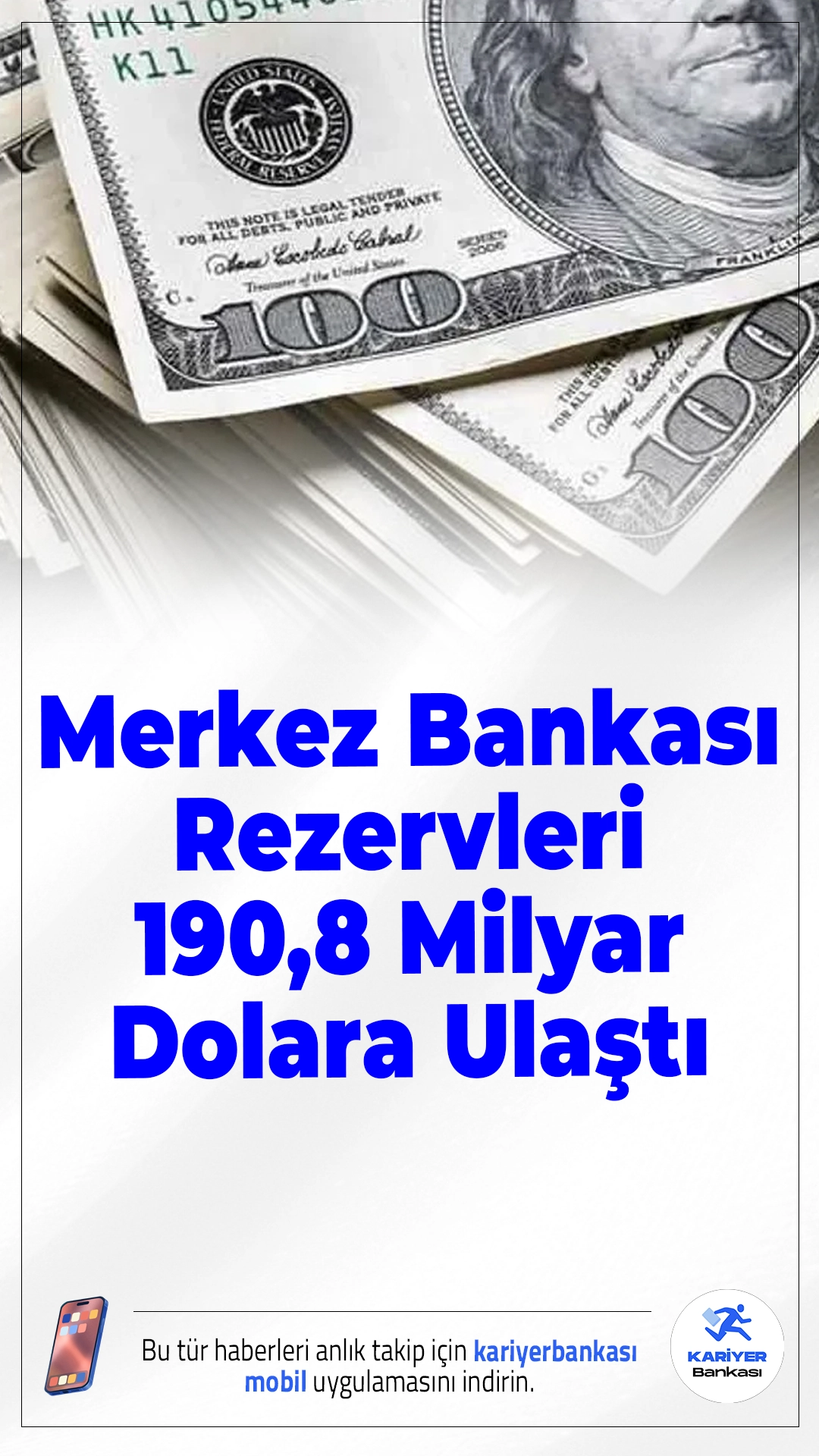 Merkez Bankası Rezervleri Güçleniyor: 190,8 Milyar Dolara Ulaştı.Türkiye Cumhuriyet Merkez Bankası (TCMB), haftalık para ve banka istatistiklerini yayımladı. 12 Aralık haftasında TCMB’nin toplam rezervleri, bir önceki haftaya göre 4 milyar 366 milyon dolar artarak 190 milyar 804 milyon dolara ulaştı.
