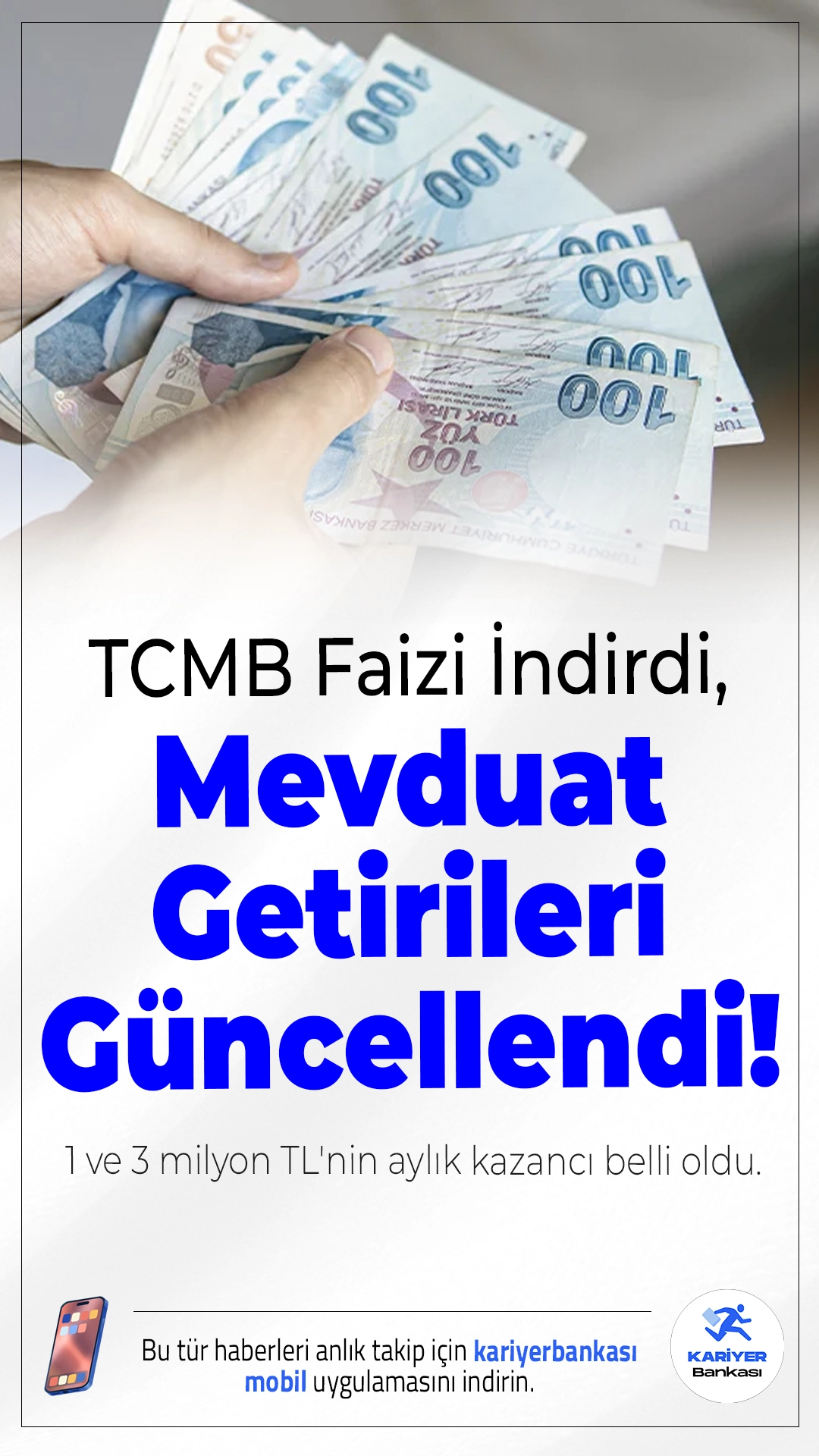 TCMB Faizi İndirdi, Mevduat Getirileri Güncellendi: 1 ve 3 Milyon TL'nin Aylık Kazancı Belli Oldu.Türkiye Cumhuriyet Merkez Bankası (TCMB), 2025 yılının son Para Politikası Kurulu toplantısında politika faizini 150 baz puan indirerek %38’e çekti. Bu gelişmenin ardından bankalar da mevduat faiz oranlarında güncellemeye gitti. 12 Aralık 2025 itibarıyla 1 milyon TL ve 3 milyon TL’nin 1 aylık getirileri belli oldu.
