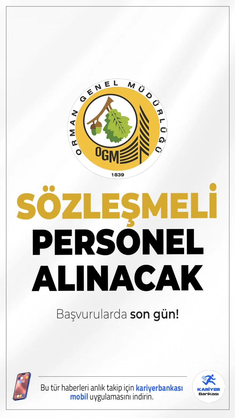 OGM 496 Personel Alımı Başvurusunda Son Gün!Orman Genel Müdürlüğü (OGM) personel alımı başvurularında son gün girildi.İlgili alım duyurusuna göre, OGM'ye mühendis, büro personeli, avukat, biyolog, diyetisyen, laborant, tekniker, koruma ve güvenlik görevlisi, şoför–operatör, garson, bulaşıkçı ve temizlik personeli ünvanlarında 496 sözleşmeli personel alımı yapılacak.Başvuruları bugün (4 Aralık 2025) sona eriyor.Başvuru şartları, kontenjanlar ve diğer tüm detaylar bu haberimizde.