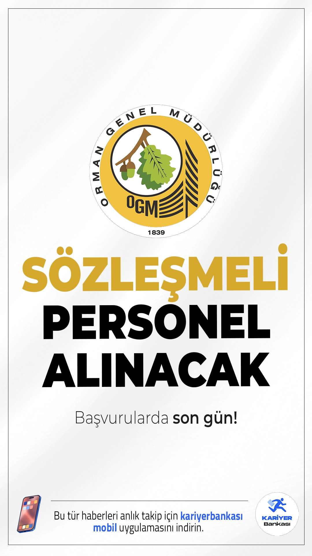 OGM 496 Personel Alımı Başvurusunda Son Gün!Orman Genel Müdürlüğü (OGM) personel alımı başvurularında son gün girildi.İlgili alım duyurusuna göre, OGM'ye mühendis, büro personeli, avukat, biyolog, diyetisyen, laborant, tekniker, koruma ve güvenlik görevlisi, şoför–operatör, garson, bulaşıkçı ve temizlik personeli ünvanlarında 496 sözleşmeli personel alımı yapılacak.Başvuruları bugün (4 Aralık 2025) sona eriyor.Başvuru şartları, kontenjanlar ve diğer tüm detaylar bu haberimizde.