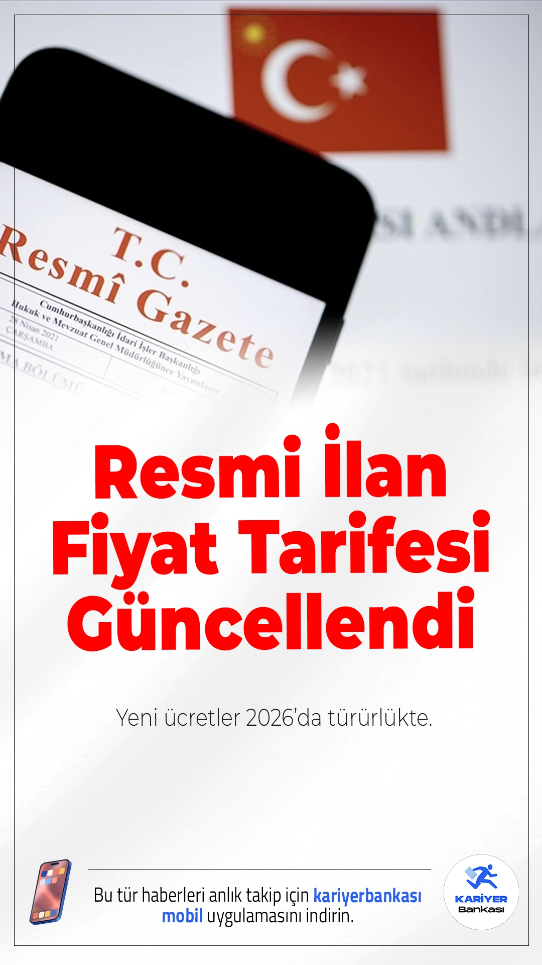 Resmi İlan Fiyat Tarifesi Güncellendi: Yeni Ücretler 2026’da Yürürlükte.Resmi ilanların gazeteler ve internet haber sitelerinde yayın ücretleri yeniden belirlendi. Yeni tarifeye ilişkin Cumhurbaşkanı Kararı Resmi Gazete’de yayımlandı ve 1 Ocak 2026 itibarıyla yürürlüğe girecek.