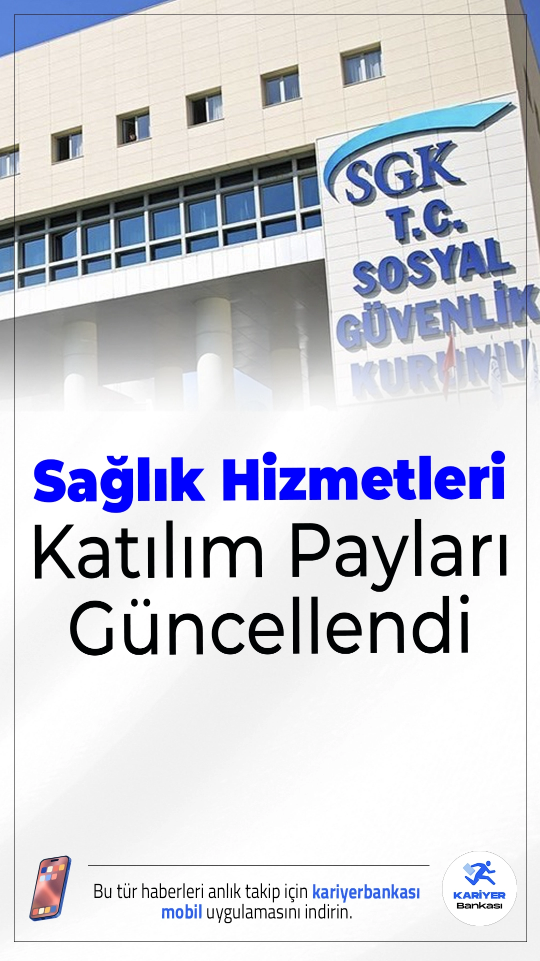 SGK Sağlık Hizmetleri Katılım Payları Güncellendi.Sosyal Güvenlik Kurumu’nun (SGK) “Sağlık Uygulama Tebliği'nde Değişiklik Yapılmasına Dair Tebliğ”i 31 Aralık 2025 tarihli Resmî Gazete'de yayımlandı. Buna göre muayene ücretleri ve reçeteli ilaç katılım paylarında artışa gidildi. Yeni düzenleme 1 Ocak 2026 itibarıyla yürürlüğe girecek.
