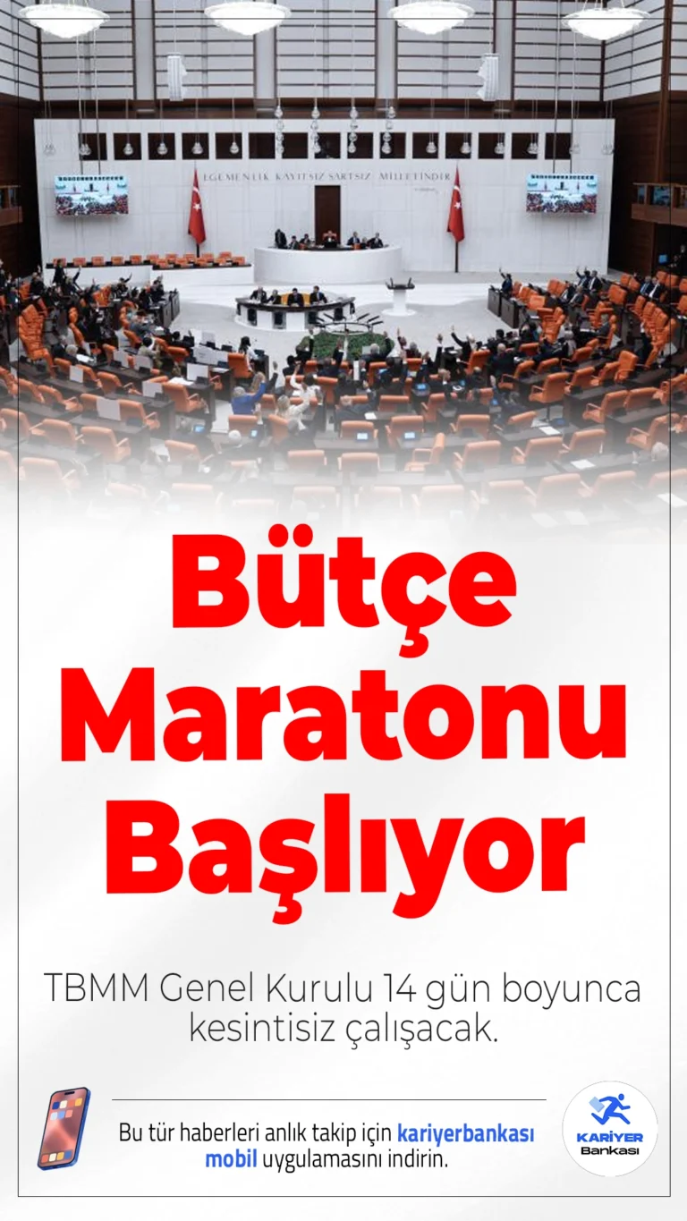 Bütçe Maratonu Başlıyor: TBMM Genel Kurulu 14 Gün Boyunca Kesintisiz Çalışacak.Meclis’te bütçe mesaisi hız kesmeden devam ediyor. 2026 yılı Merkezi Yönetim Bütçesi, Genel Kurulda 14 gün boyunca aralıksız görüşülecek.