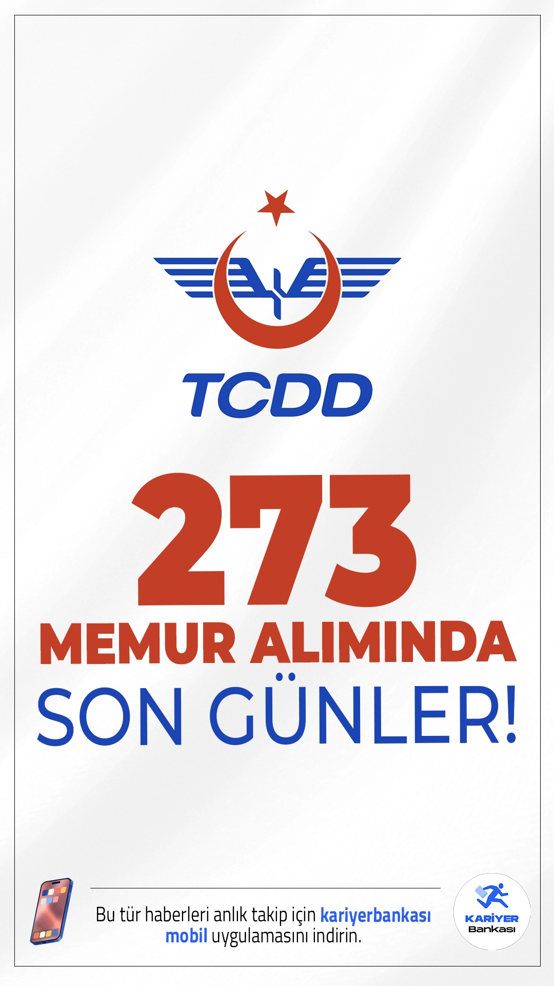 TCDD 273 Memur Alımı Başvurularında Son Günler.T.C Devlet Demiryolları İşletmesi Genel Müdürlüğü (TCDD), ön lisans ve lisans mezunlarından olmak üzere KPSS 2025/2 ile memur alımı yapılacak. Başvuru işlemleri yarın (25 Aralık 2025) sona eriyor.Bu kapsamda tercih yapacak adayların belirtilen şartları, nitelik kodları ve özel koşulları dikkatle incelemesi gerekmektedir.