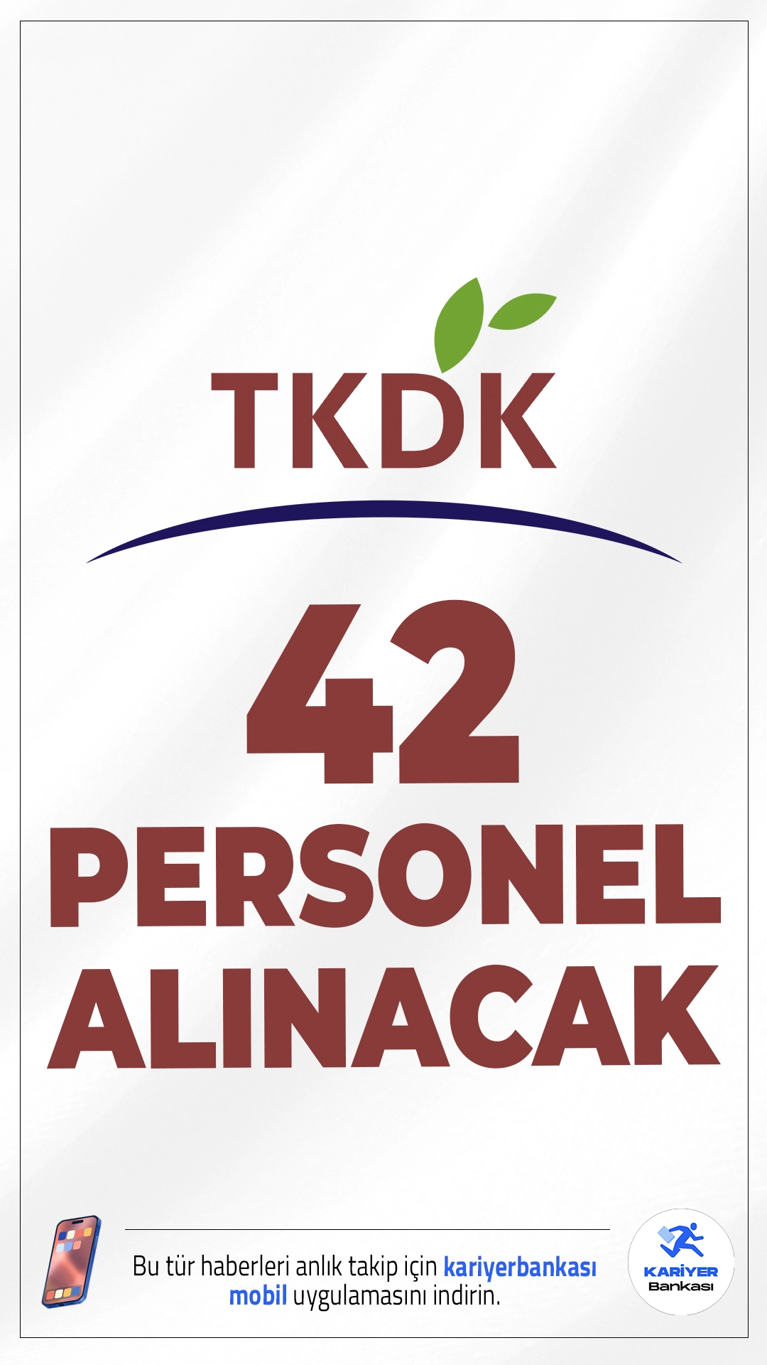 Tarım ve Kırsal Kalkınmayı Destekleme Kurumu (TKDK) 42 Personel Alımı Yapacak.Tarım ve Kırsal Kalkınmayı Destekleme Kurumu (TKDK), taşra teşkilatında görevlendirilmek üzere 42 sözleşmeli uzman personel alımı yapacağını duyurdu. Adaylar yazılı ve sözlü sınavla belirlenecek. Alımlar, 375 sayılı Kanun Hükmünde Kararname ve TKDK Personel Yönetmeliği çerçevesinde yürütülecek.