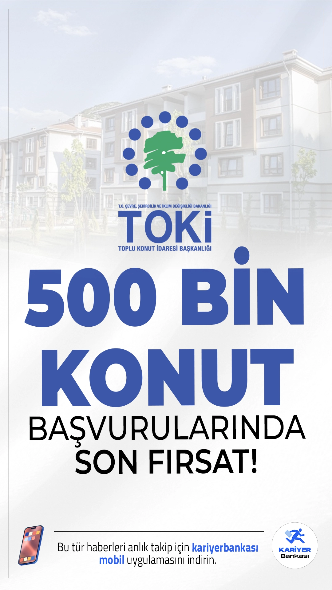 TOKİ 500 Bin Sosyal Konut İçin Başvurularda Son Fırsat: Süre Yarın Doluyor.Yüzyılın Konut Projesi'ne başvurmak isteyenler için zaman daralıyor. E-Devlet başvuruları bugün, bankalar üzerinden başvurular ise yarın sona erecek.
