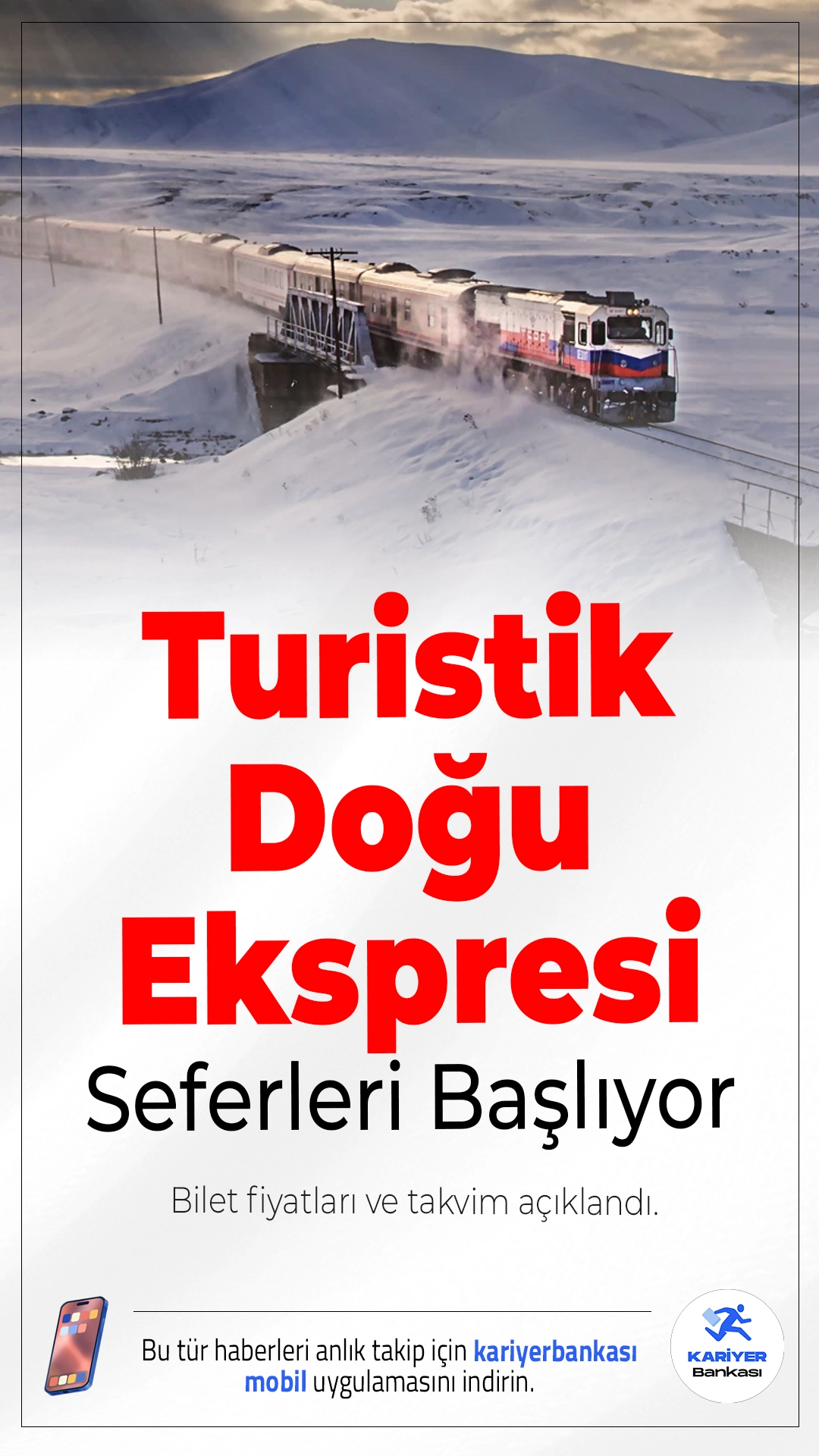 Turistik Doğu Ekspresi 2025-2026 Sezonu Başlıyor: Bilet Fiyatları ve Takvim Açıklandı.Masalsı manzarasıyla dünyanın en özel rotalarından biri kabul edilen Turistik Doğu Ekspresi, 2025-2026 sezonunda yeniden yola çıkıyor. Yataklı kompartımanda iki kişi için gidiş-dönüş bilet fiyatı düşük dönemde 26.000 TL, yüksek dönemde ise 33.000 TL oldu.