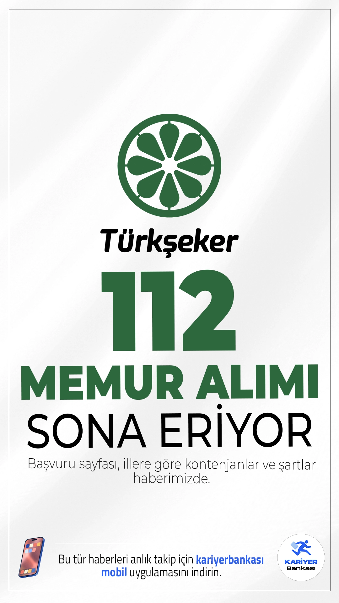 Türkiye Şeker Fabrikaları (TÜRKŞEKER) 112 Memur Alımında Sona Gelindi.ÖSYM sayfasından yayımlanan KPSS 2025/2 tercihleri ile Türkiye Şeker Fabrikaları A.Ş.'ye, lisans mezunu adaylardan merkezi atama yoluyla 112 memur alımı yapılacak.Başvurular yarın(25 Aralık 2025) sona eriyor.Tercih yapacak adayların belirtilen şartları, nitelik kodları ve özel koşulları sağlaması gerekmektedir.