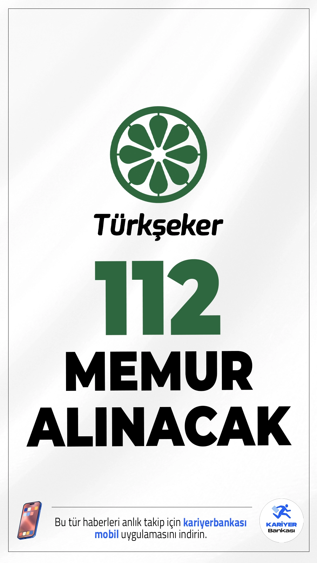 Türkiye Şeker Fabrikaları (TÜRKŞEKER) 112 Memur Alımı Yapacak.ÖSYM sayfasından yayımlanan KPSS 2025/2 tercih kılavuzu ile Türkiye Şeker Fabrikaları A.Ş.'ye, lisans mezunu adaylardan olmak üzere  merkezi atama yoluyla 112 memur alımı yapılacak.Tercih yapacak adayların belirtilen şartları, nitelik kodları ve özel koşulları taşıması gerekmektedir.