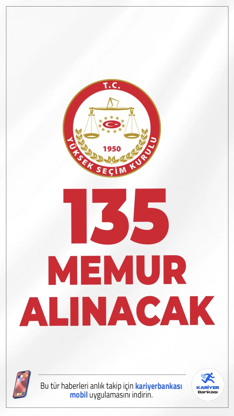 YSK 135 Memur Alımı Yapacak.Yüksek Seçim Kurulu (YSK), 657 sayılı Devlet Memurları Kanunu kapsamında  memur alımı gerçekleştireceğini duyurdu. Alım ilanına göre, merkez teşkilatına 25, taşra teşkilatına ise 110 personel alınacak. Başvurular, 14 Ocak 2026- 25 Ocak 2026 tarihleri arasında gerçekleştirilecek.