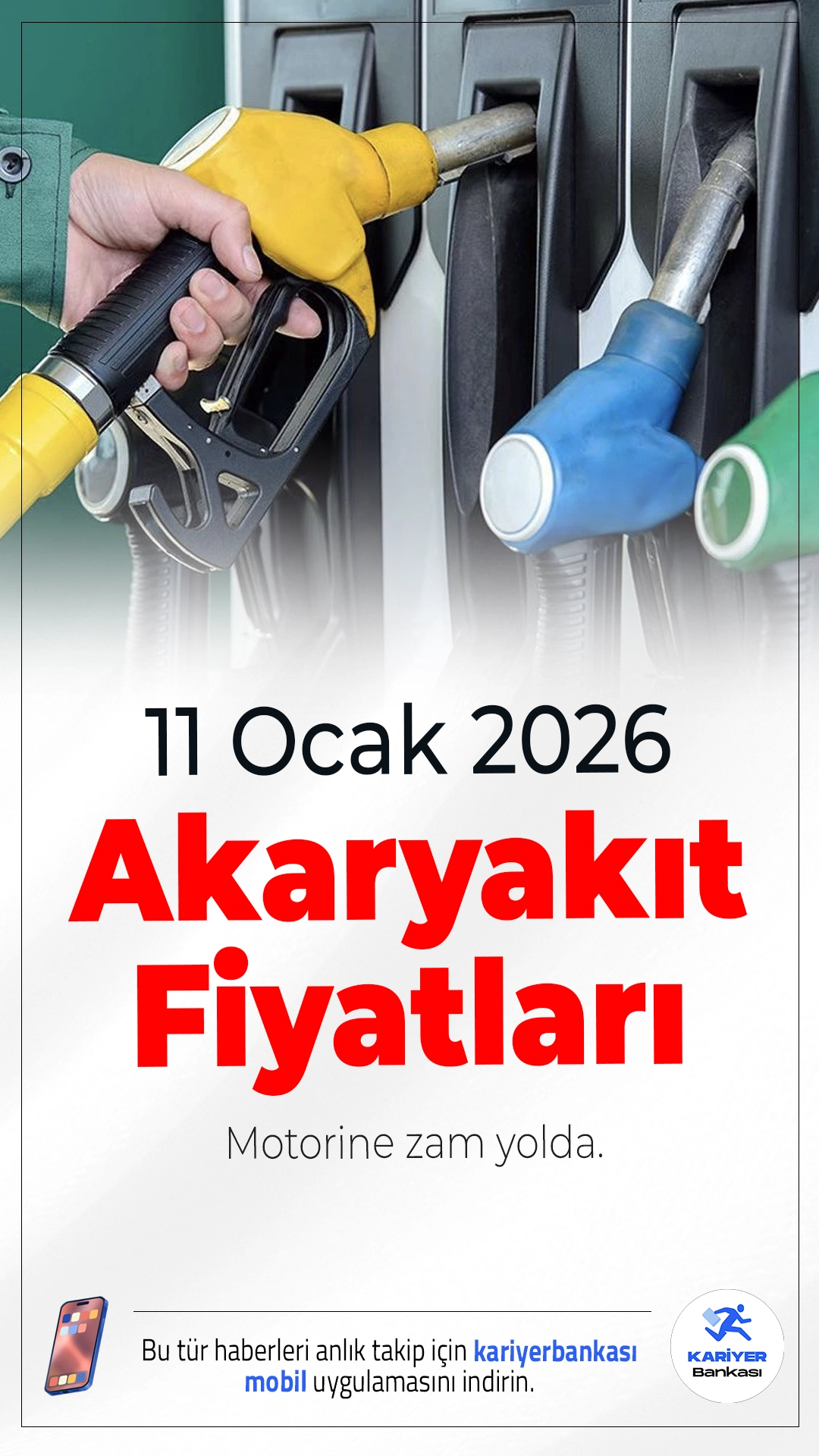 11 Ocak 2026 Güncel Akaryakıt Fiyatları: Motorine Zam Yolda.Brent petrol fiyatlarındaki oynaklık ve döviz kurundaki dalgalanmalar akaryakıt fiyatlarını yeniden yukarı çekiyor. Geçtiğimiz günlerde indirim gelen motorine, Salı gününden itibaren 1,08 TL zam yapılması bekleniyor.