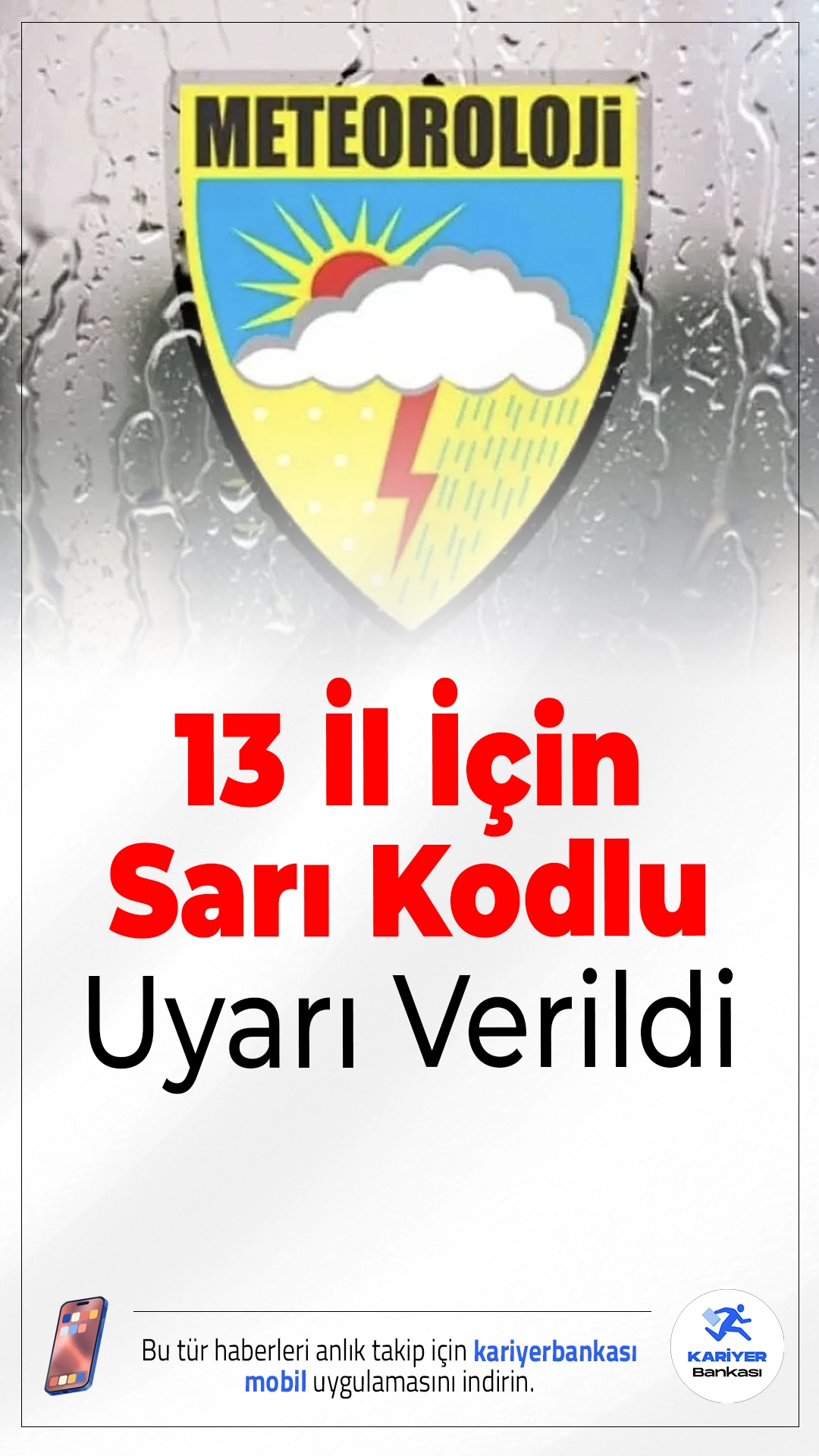 Meteoroloji 13 İl İçin Uyardı: Kuvvetli Fırtına ve Sağanak Geliyor.Meteoroloji Genel Müdürlüğü, Akdeniz ve Karadeniz bölgeleri başta olmak üzere 13 ilde kuvvetli yağış ve rüzgar beklendiğini açıkladı. Sarı kodlu uyarı yapılan illerde dikkatli ve tedbirli olunması istendi.