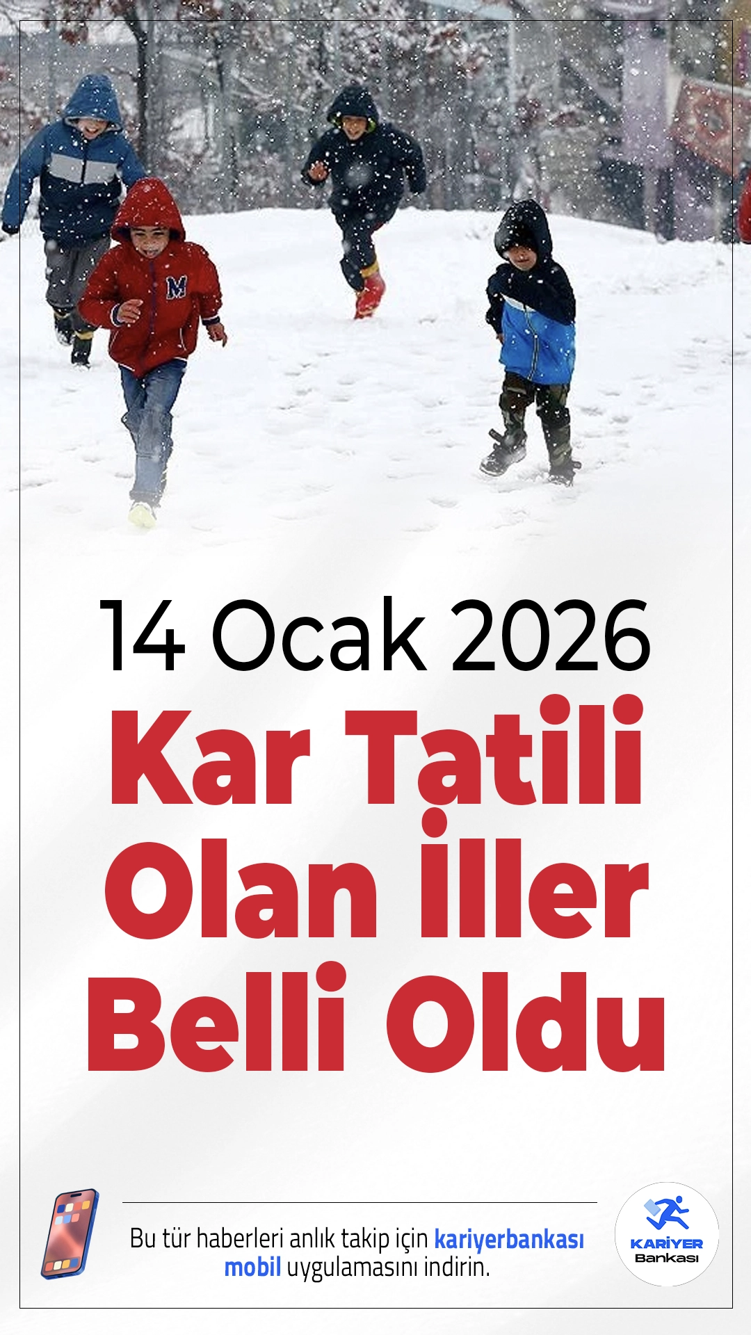 14 Ocak 2026 Kar Tatili Olan İller Belli Oldu.Yurdun doğu ve kuzey kesimlerinde etkisini artıran kar yağışı, don ve buzlanma nedeniyle birçok ilde eğitime 14 Ocak 2026 Çarşamba günü ara verildi. Tatil kararı alınan iller ve detaylar haberimizde.