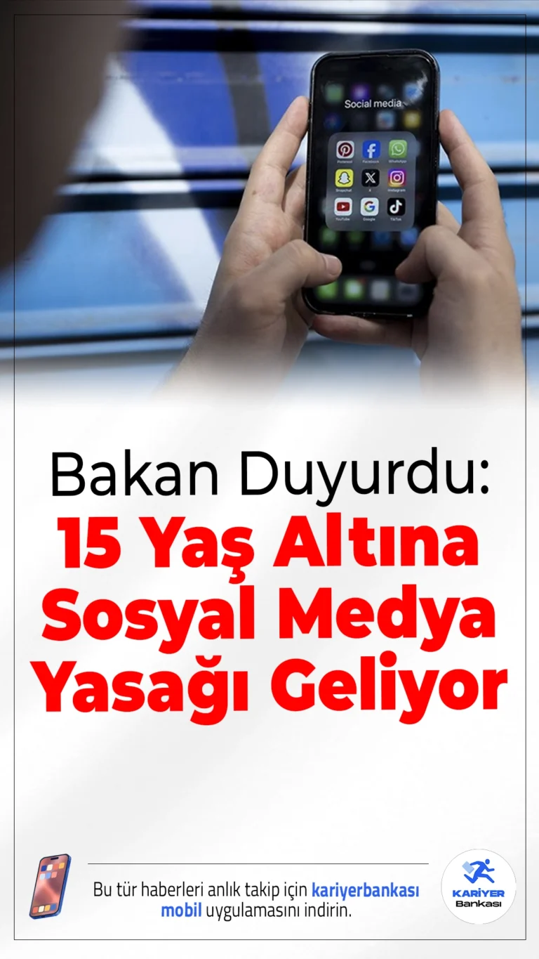 15 Yaş Altına Sosyal Medya Yasağı Geliyor.Aile ve Sosyal Hizmetler Bakanı Mahinur Özdemir Göktaş, 15 yaş altı çocuklara sosyal medya kullanımını yasaklayacak düzenlemenin ocak ayı sonunda Meclis'e sevk edileceğini açıkladı.