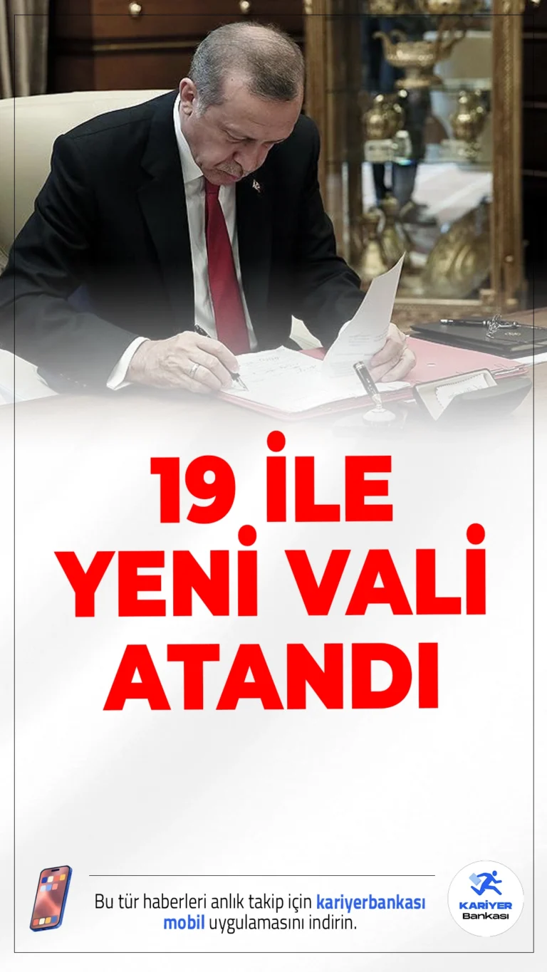 19 İle Yeni Vali Ataması Yapıldı: İşte Görev Değişiklikleri.Cumhurbaşkanı Erdoğan imzasıyla yayımlanan Valiler Kararnamesi kapsamında 19 ile yeni vali atanırken, 7 vali merkeze çekildi.
