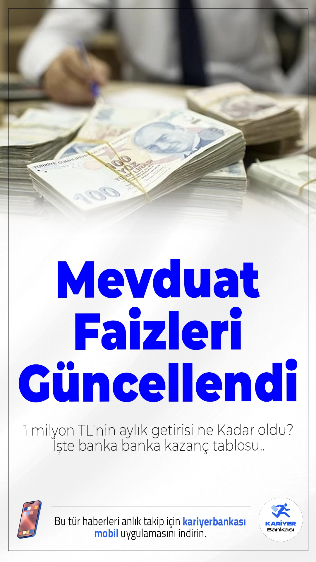 Mevduat Faizleri Güncellendi: 1 Milyon TL'nin Aylık Getirisi Ne Kadar Oldu? İşte Banka Banka Kazanç Tablosu...Merkez Bankası’nın son faiz indirimi sonrası bankalar da vadeli mevduat faiz oranlarını yeniden düzenledi. Yeni oranlarla birlikte 1 milyon TL’lik mevduatın 32 günlük kazancı dikkat çekici seviyelere geldi. İşte 2026 Ocak itibarıyla banka banka mevduat faiz oranları ve net aylık kazançlar...