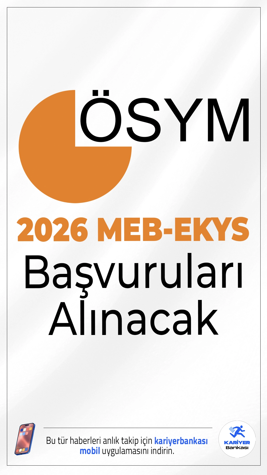2026 MEB-EKYS Başvuruları Alınacak.ÖSYM sayfasından yayımlanan duyuruda, 15 Mart 2026 tarihinde uygulanacak 2026 Millî Eğitim Bakanlığı Eğitim Kurumlarına Yönetici Seçme Sınavı (2026-MEB-EKYS) başvuruların, 30 Ocak-5 Şubat 2026 tarihleri arasında alınacağı aktarıldı.
