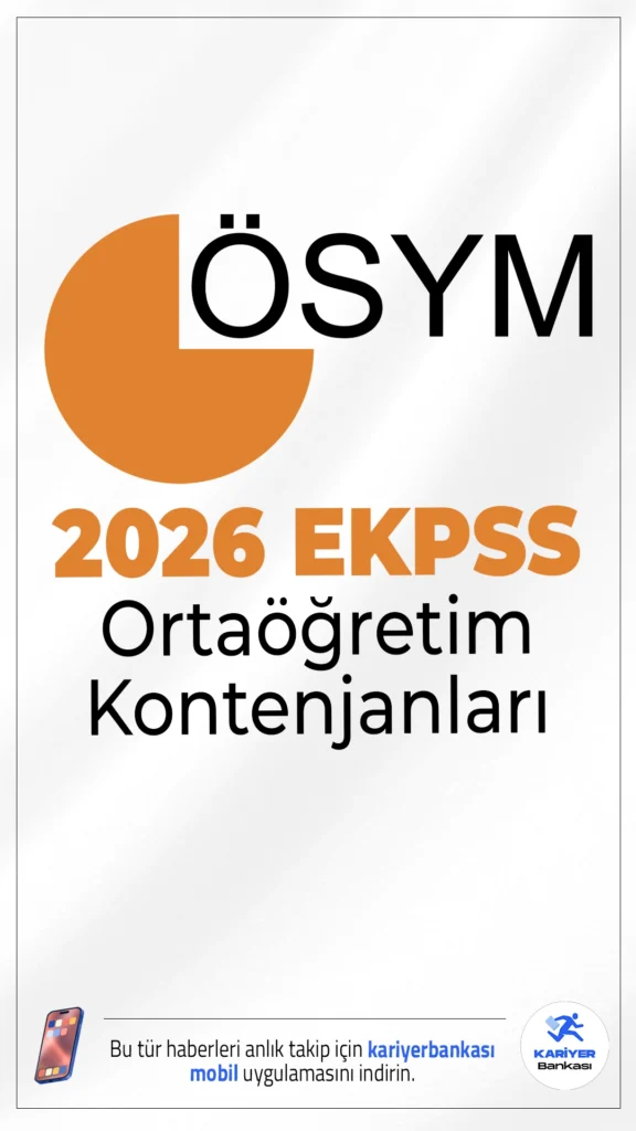 2026 EKPSS Ortaöğretim Kontenjanları.ÖSYM sayfasından yayımlanan duyuruda, 2026 EKPSS/Kura kılavuzu ile ortaöğretim mezunu adayların,  tercihlerini 8 Ocak -19 Ocak 2026  tarihleri arasında yapabilecekleri aktarıldı. Tercihler ÖSYM’nin http://ais.osym.gov.tr/ adresi üzerinden alınacak.İllere göre kadro dağılımı ve şartlar haberimizde.