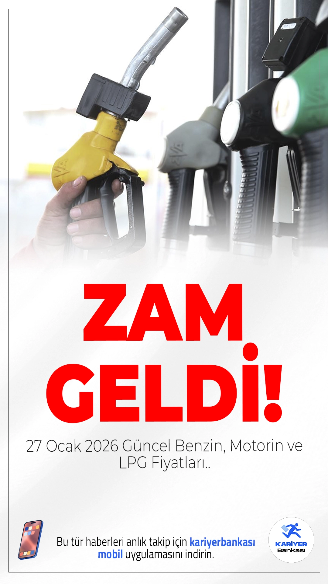 Akaryakıtta Yeni Zam: 27 Ocak 2026 Güncel Benzin, Motorin ve LPG Fiyatları...Benzin fiyatlarına 1 lira 11 kuruşluk zam geldi. Brent petrol fiyatlarındaki dalgalanma, döviz kuru hareketliliği ve ÖTV artışları zam kararını etkiledi. İşte İstanbul, Ankara ve İzmir’de güncel akaryakıt fiyatları...