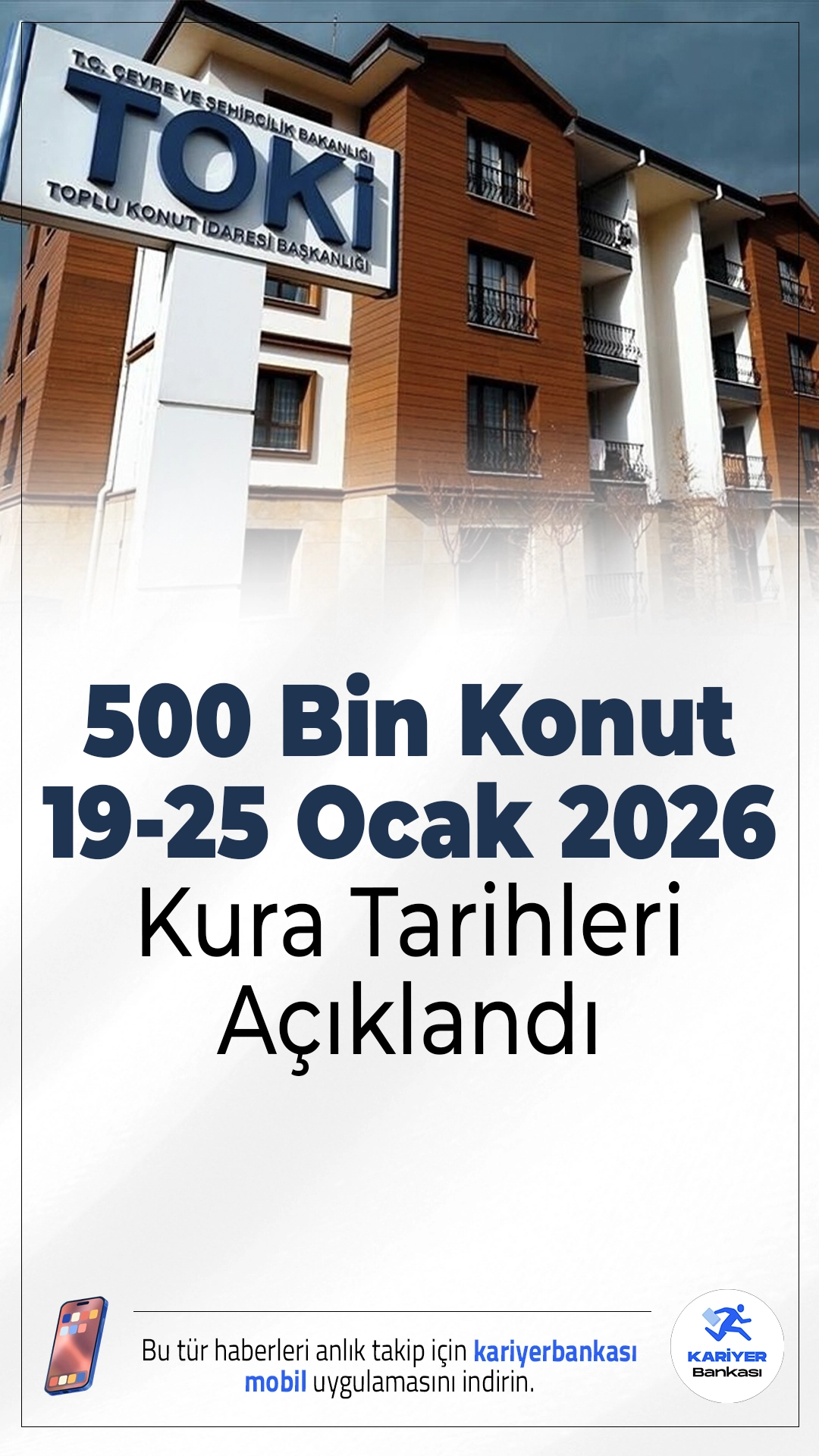 TOKİ 500 Bin Konut 19-25 Ocak 2026 Kura Tarihleri Açıklandı.Cumhurbaşkanı Recep Tayyip Erdoğan tarafından açıklanan ve 81 ilde toplam 500 bin sosyal konutun inşa edilmesini kapsayan Yüzyılın Konut Projesi kapsamında, kura çekimleri 19-25 Ocak 2026 tarihleri arasında da hız kesmeden sürüyor. Bu hafta 9 farklı şehirde toplam 45.909 konutun hak sahipleri kura yöntemiyle belirlenecek.