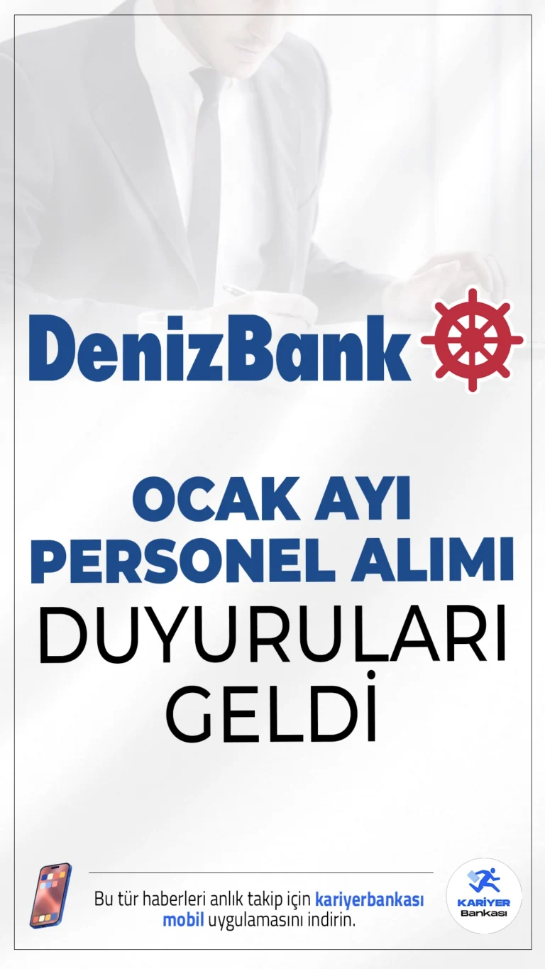 Denizbank Ocak 2026 Personel Alımı Duyuruları Yayımlandı.Türkiye’nin önde gelen özel bankalarından Denizbank, 2026 yılının Ocak ayında yeni personel alımı yapacağını duyurdu. En az lise mezunu adayların başvuru yapabileceği bu ilanlarda, birçok farklı şehirde farklı kadrolar için işe alım yapılacak. Başvurular online olarak gerçekleştirilecek.