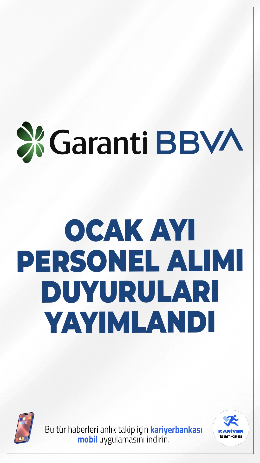 Garanti BBVA Ocak 2026 Personel Alımı Duyurusu Yayımlandı.Garanti BBVA, 2026 yılı kapsamında çeşitli pozisyonlar için yeni personel alımı ilanını duyurdu. Farklı eğitim seviyelerinden mezun adaylara yönelik açılan ilanlarda özellikle en az lise mezunu adaylara büyük fırsatlar sunuluyor. Başvurular Garanti BBVA’nın resmi kariyer portalı üzerinden alınmaya başlandı.