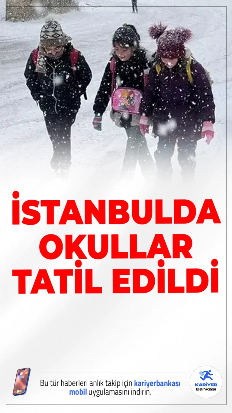 İstanbul'da 12 Ocak’ta Okullar Tatil Edildi.İstanbul Valiliği, şehir genelinde etkili olması beklenen olumsuz hava koşulları nedeniyle, 12 Ocak 2026 Pazartesi günü eğitim-öğretime bir gün süreyle ara verildiğini açıkladı. Karar, tüm resmi ve özel okulları kapsıyor.